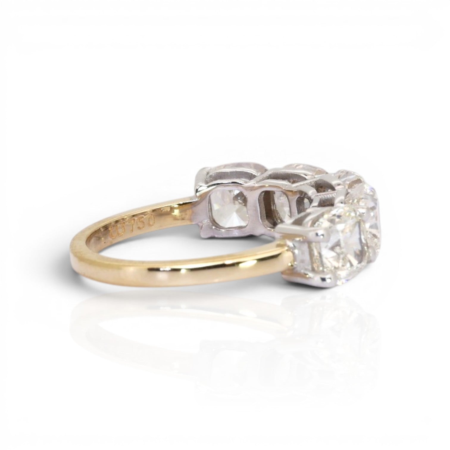 5.03 Carats IGI Certified Natural Diamonds 18k Yellow And White Gold 5-Stone Ring