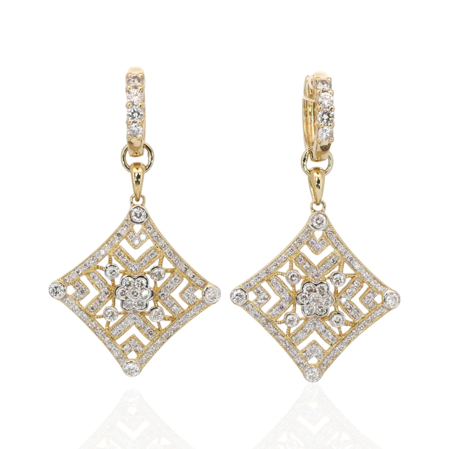 2.13 Carats IGI Certified Natural Diamonds 18k Yellow Gold Drop Earrings