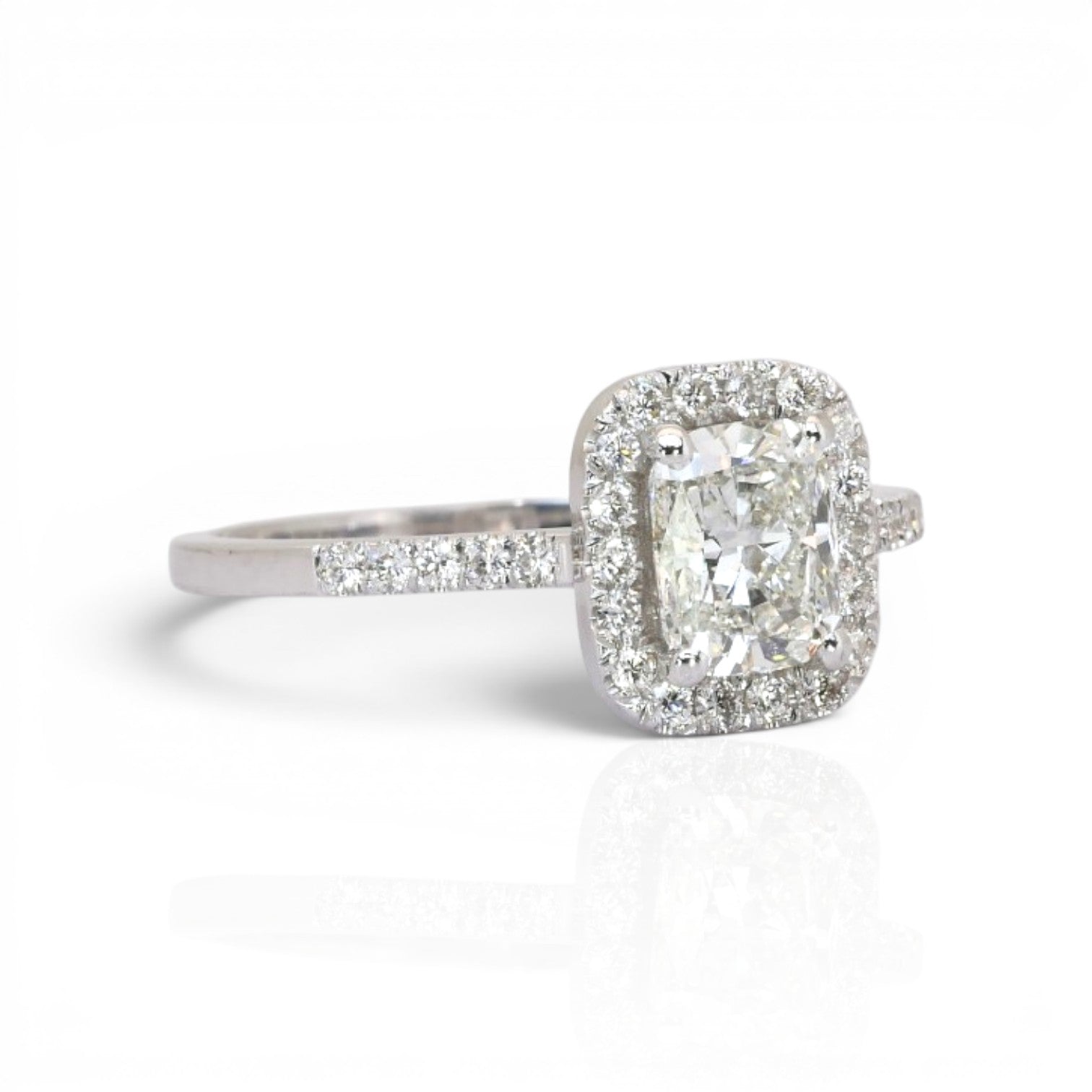 1.21 Carats IGI Certified Natural Diamonds 18k White Gold Halo Ring