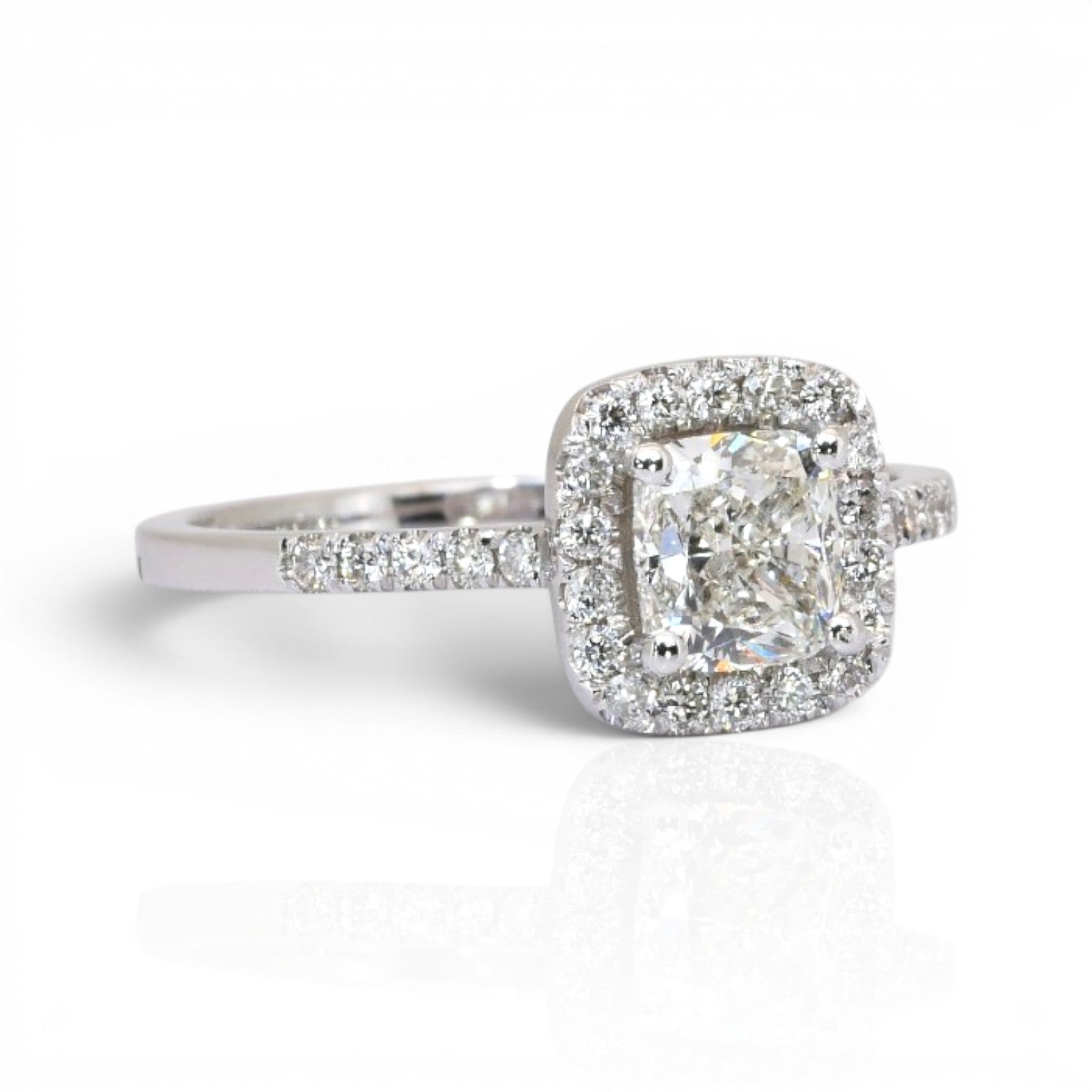 1.16 Carats IGI Certified Natural Diamonds 18k White Gold Halo Ring