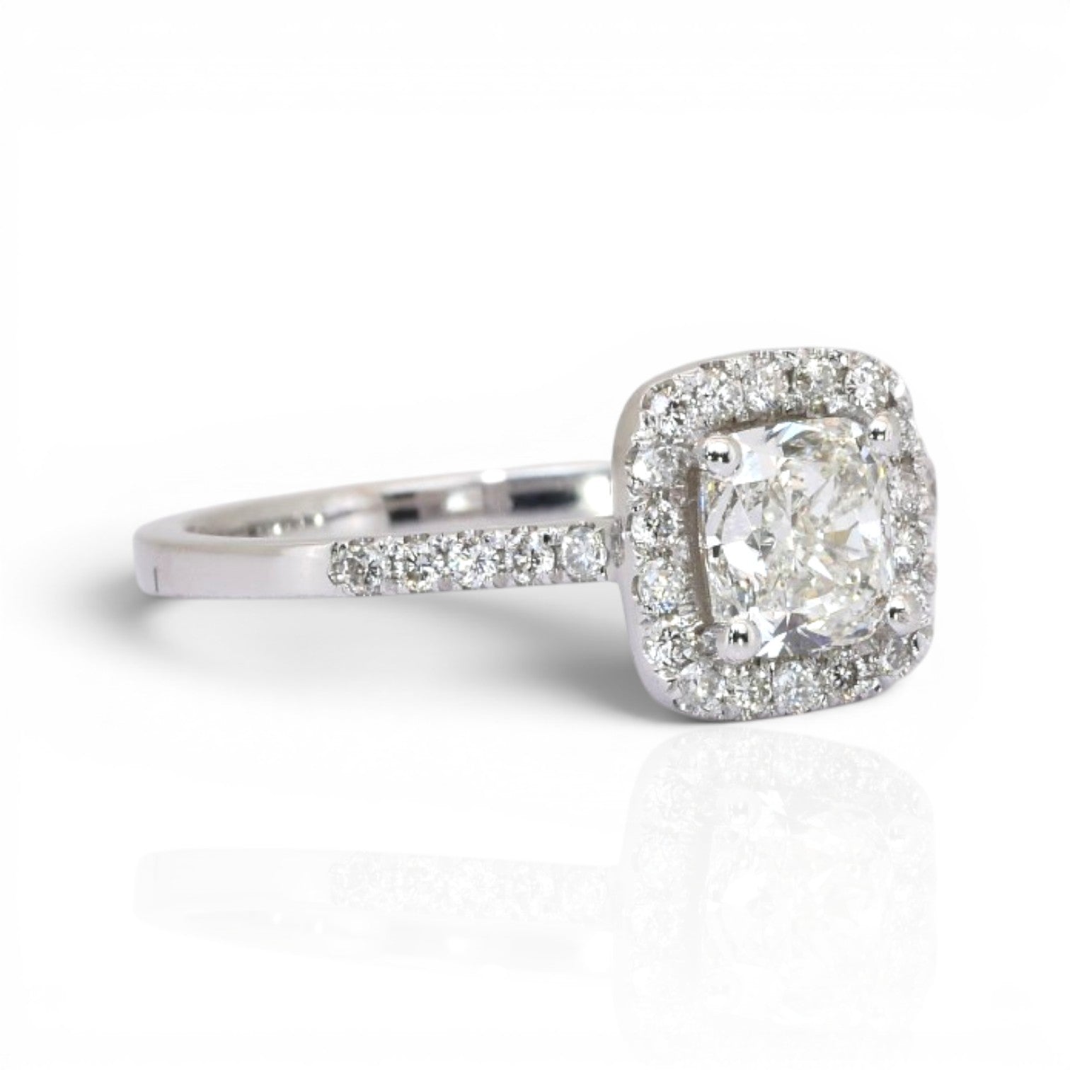 1.16 Carats IGI Certified Natural Diamonds 18k White Gold Halo Ring