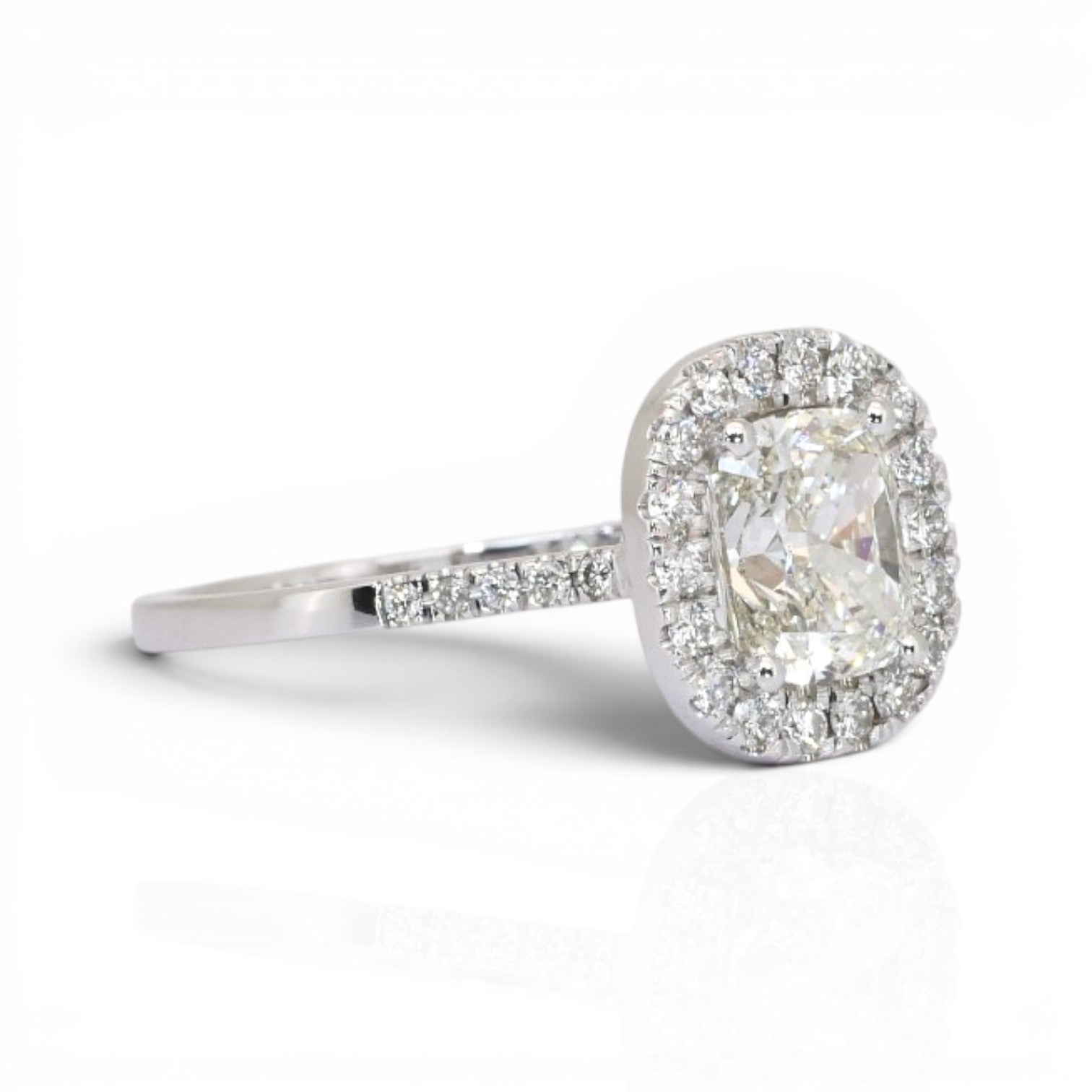 1.84 Carats IGI Certified Natural Diamonds 18k White Gold Halo Ring