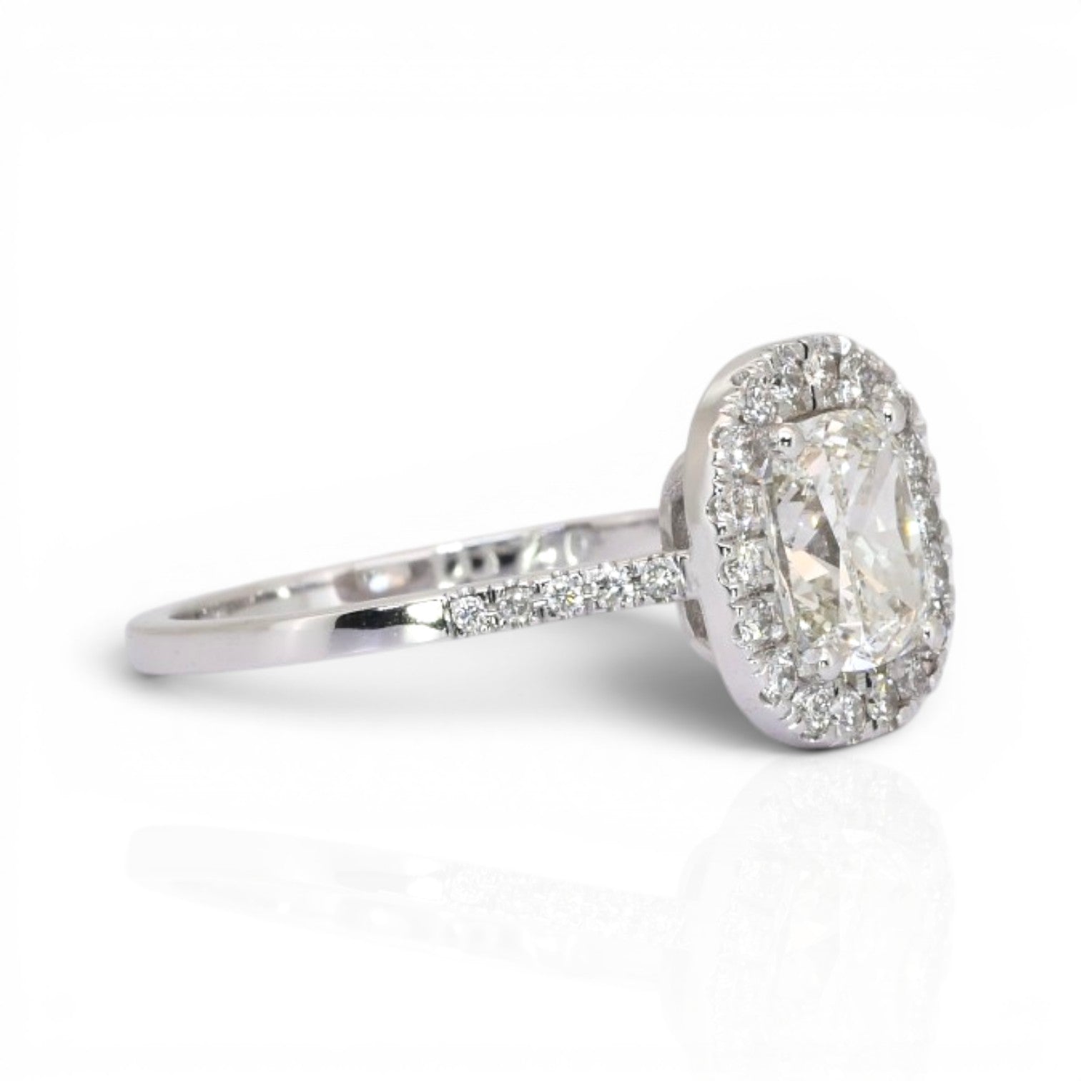 1.84 Carats IGI Certified Natural Diamonds 18k White Gold Halo Ring