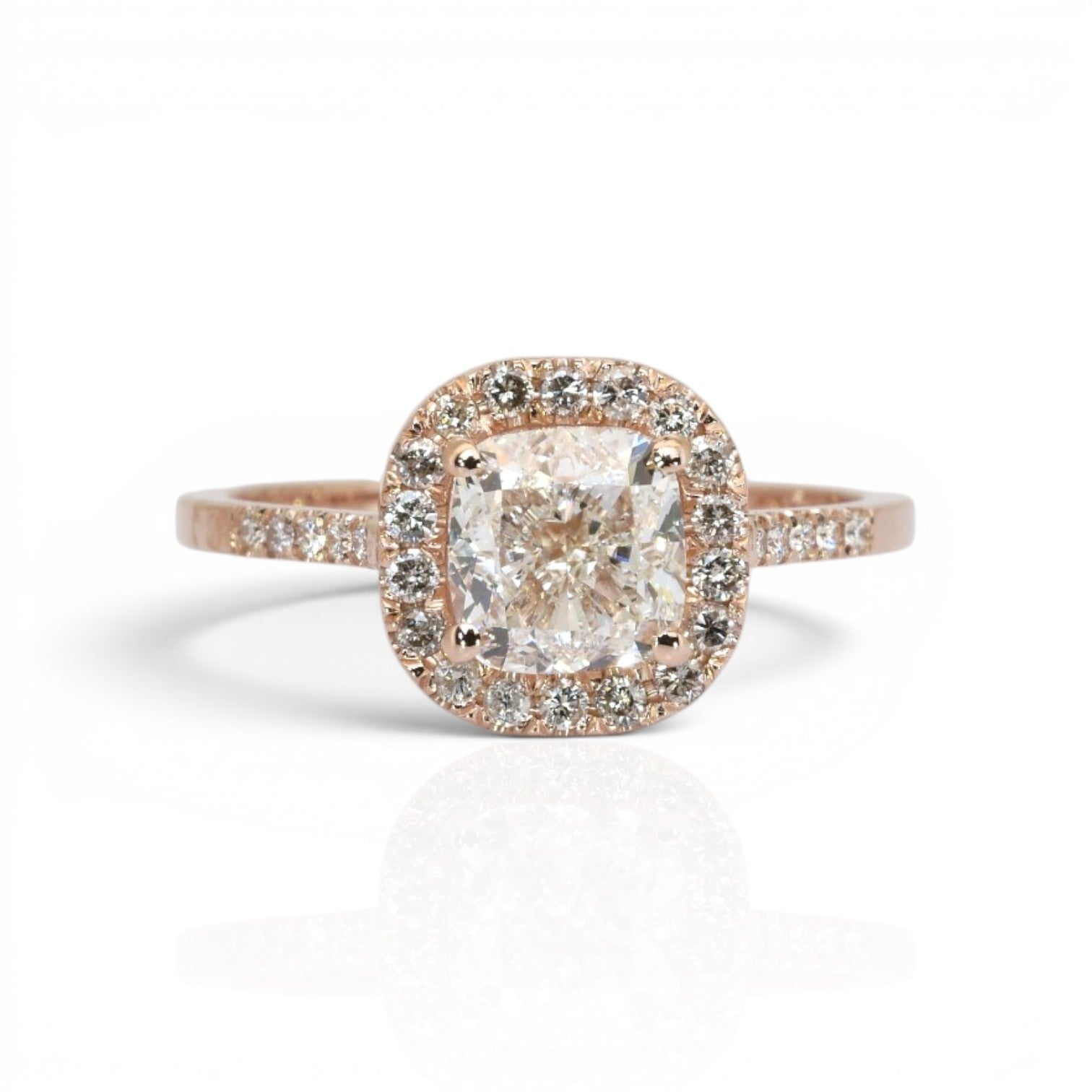 1.79 Carats IGI Certified Natural Diamonds 18k Rose Gold Halo Ring