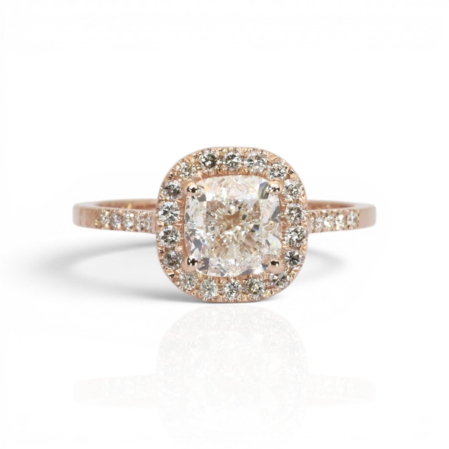 1.79 Carats IGI Certified Natural Diamonds 18k Rose Gold Halo Ring