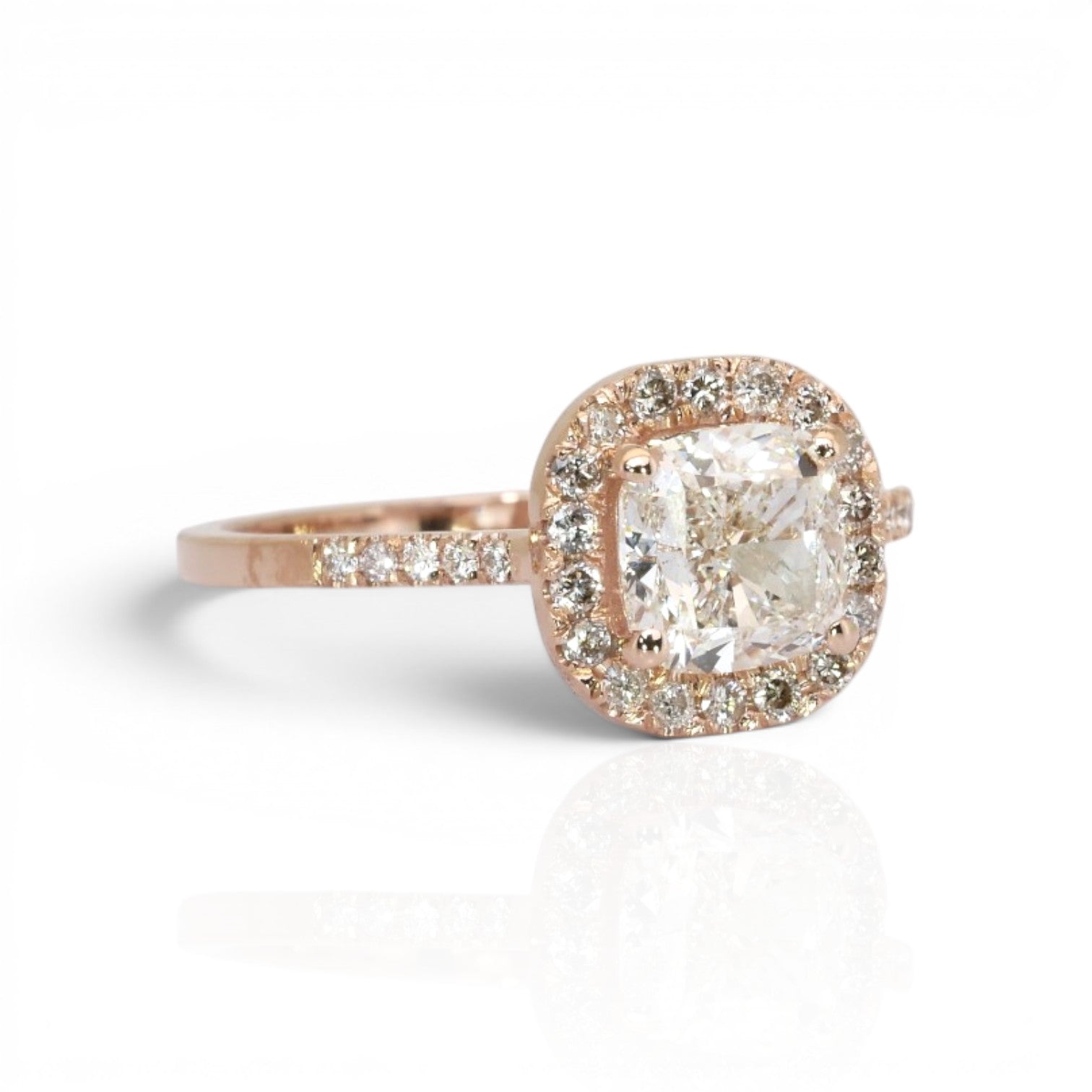 1.79 Carats IGI Certified Natural Diamonds 18k Rose Gold Halo Ring