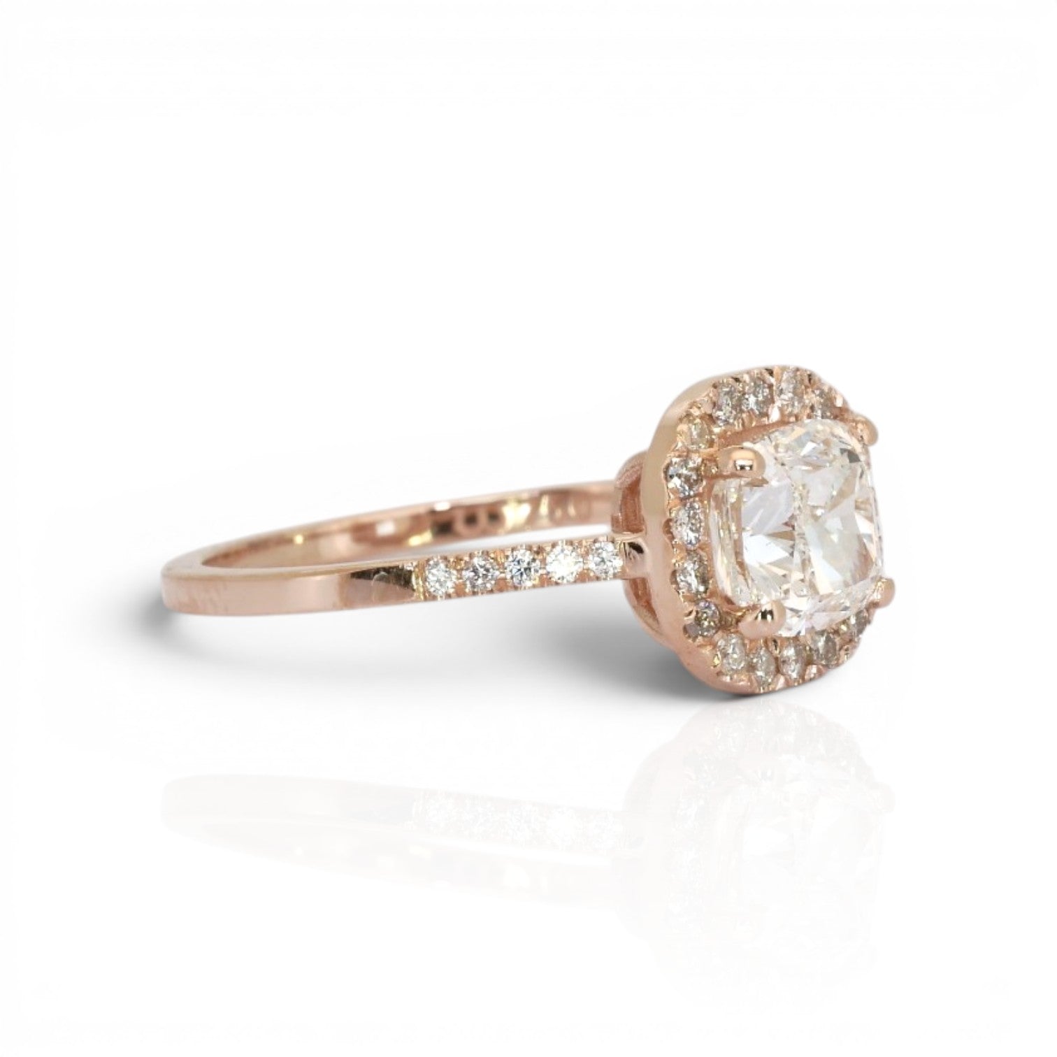 1.79 Carats IGI Certified Natural Diamonds 18k Rose Gold Halo Ring