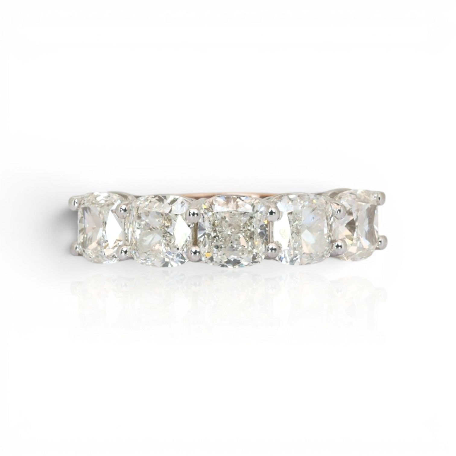 5.02 Carats IGI Certified Natural Diamonds 18k Rose And White Gold 5-Stone Ring