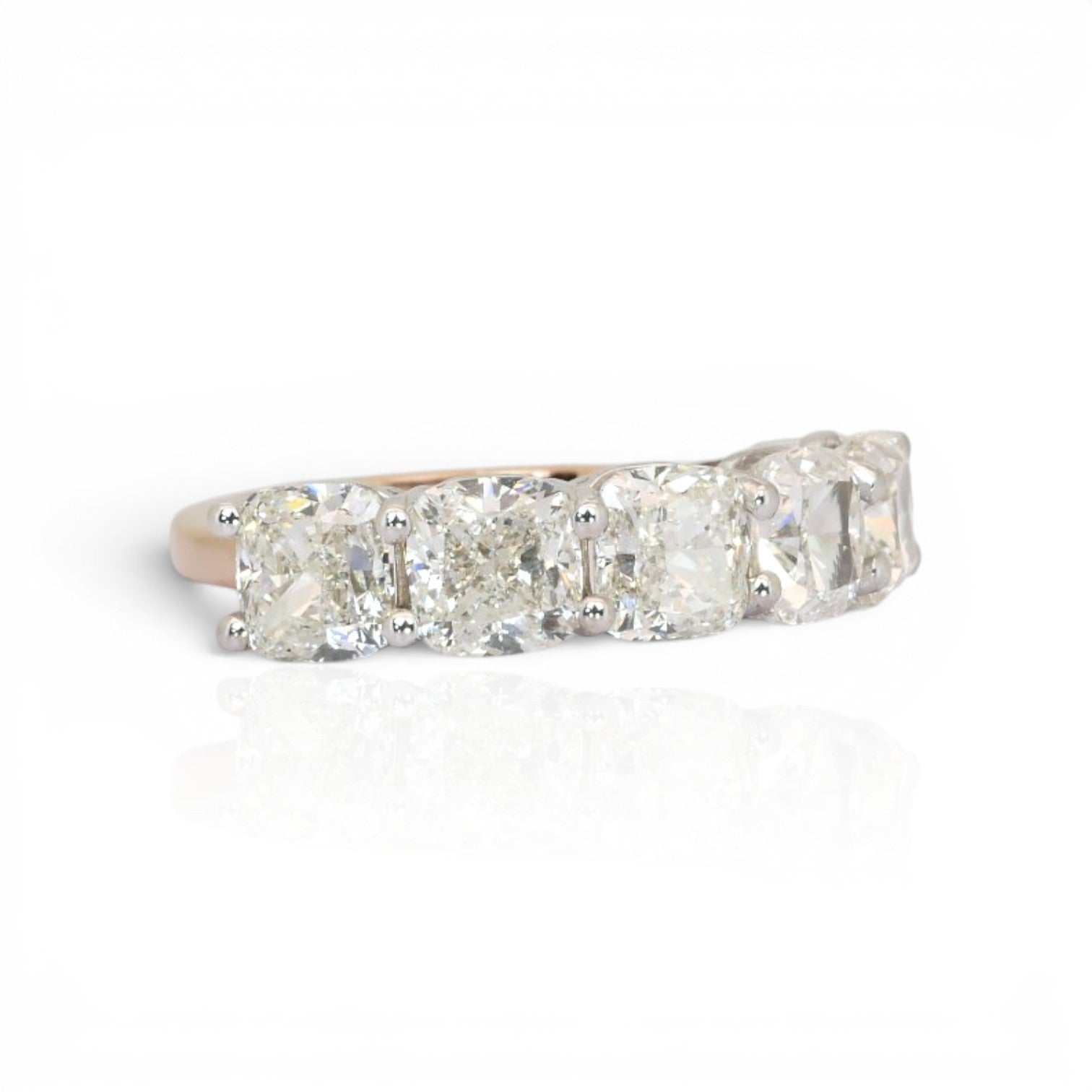 5.02 Carats IGI Certified Natural Diamonds 18k Rose And White Gold 5-Stone Ring