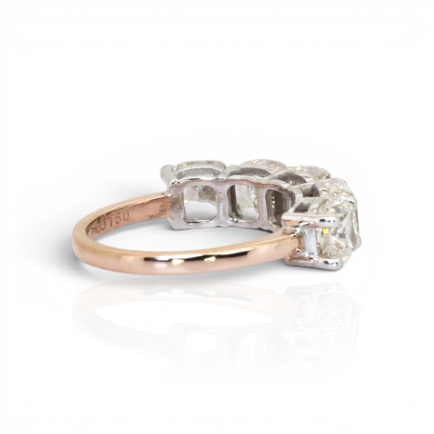 5.02 Carats IGI Certified Natural Diamonds 18k Rose And White Gold 5-Stone Ring