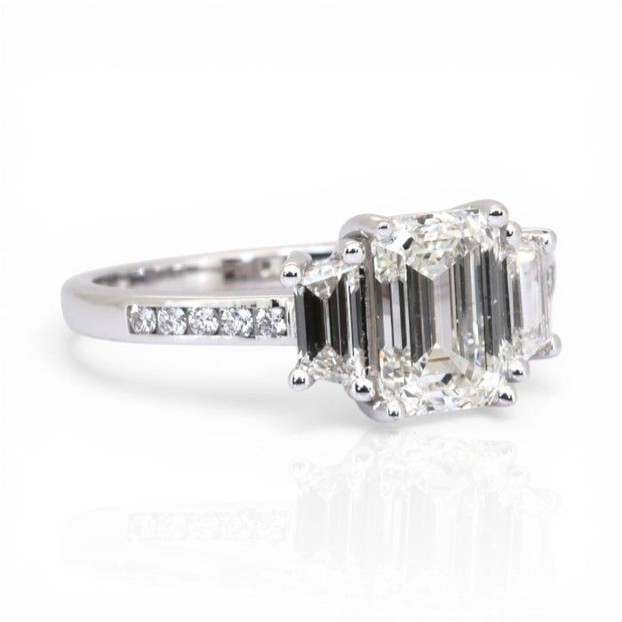 2.03 Carat IGI Certified 18K White Gold 3-Stone Ring