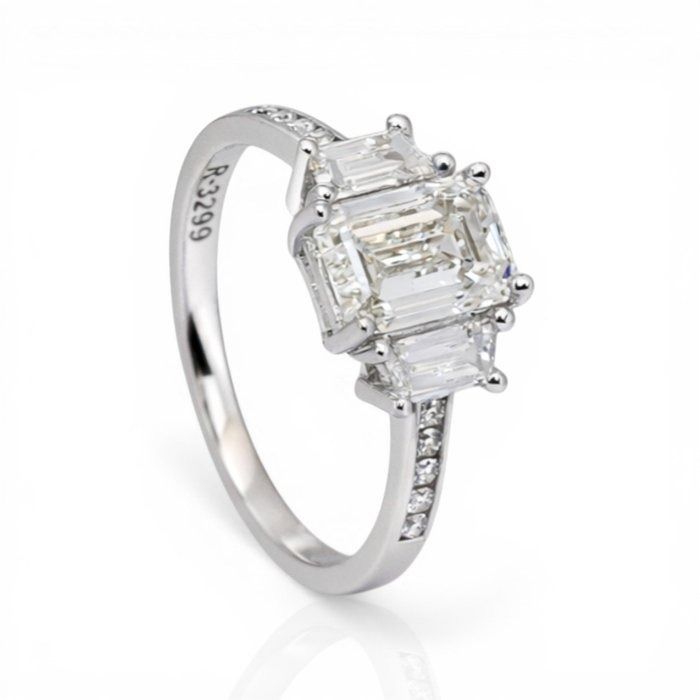 2.03 Carat IGI Certified 18K White Gold 3-Stone Ring