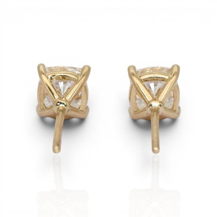 2.03 Carats GCI Certified Natural Diamond 18K Yellow Gold Stud Earrings