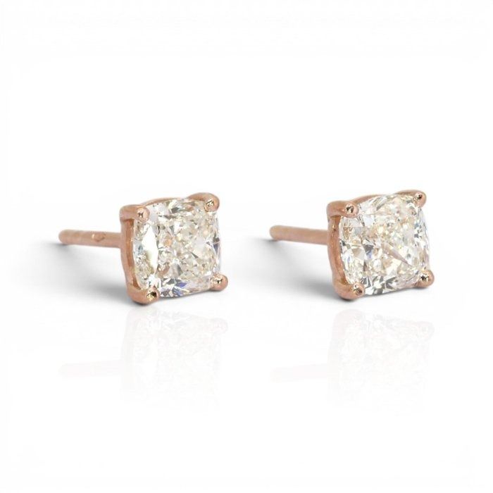 2.10 Carats GCI Certified Natural Diamond 18k Rose Gold Stud Earrings