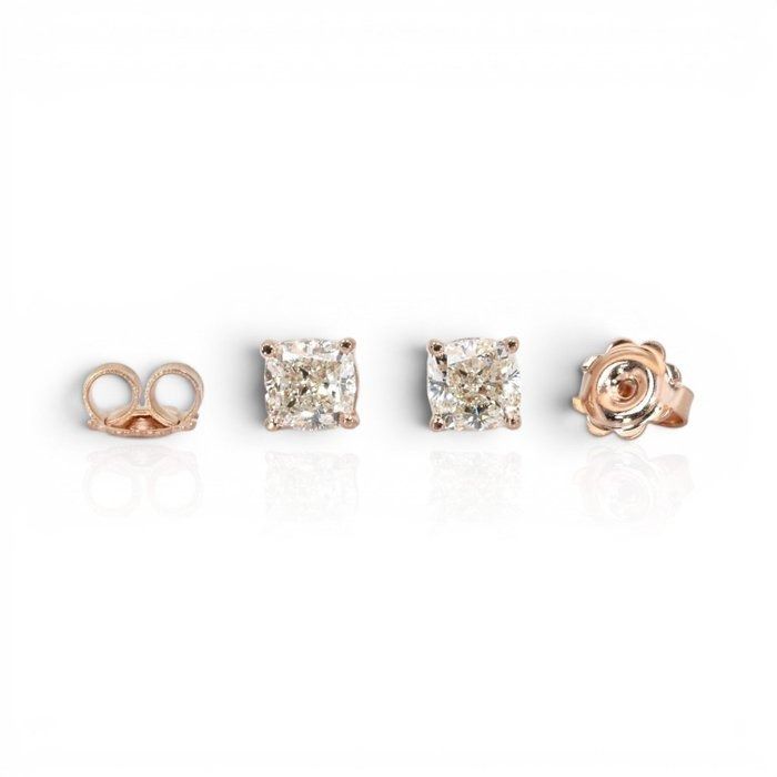 2.10 Carats GCI Certified Natural Diamond 18k Rose Gold Stud Earrings