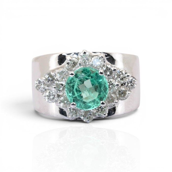 2.18 Carat IGI Certified Emerald And Natural Diamond 14K White Gold Cocktail Ring