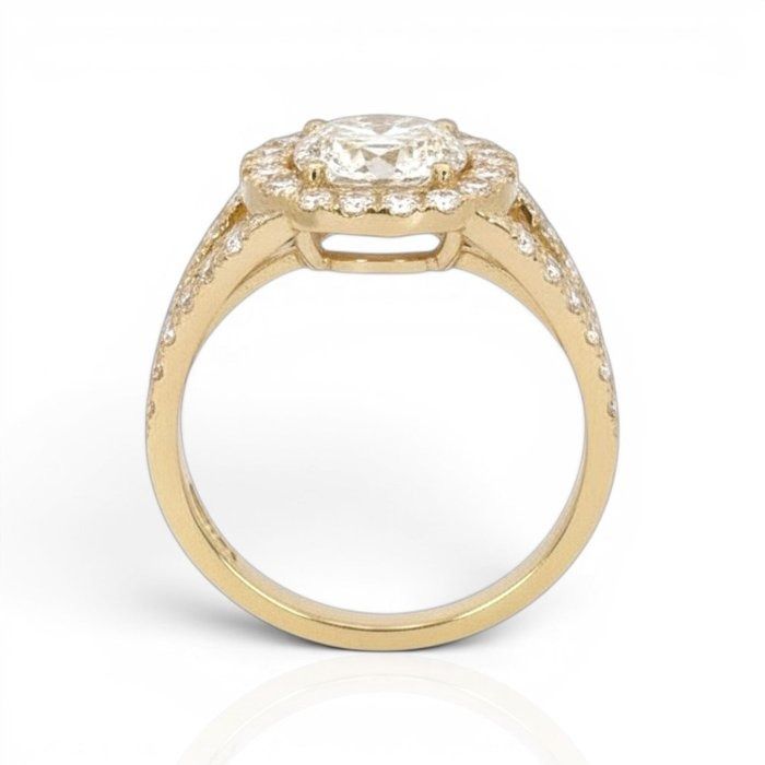 2.42 Carats IGI Certified Natural Diamond 18K Yellow Gold Halo Ring