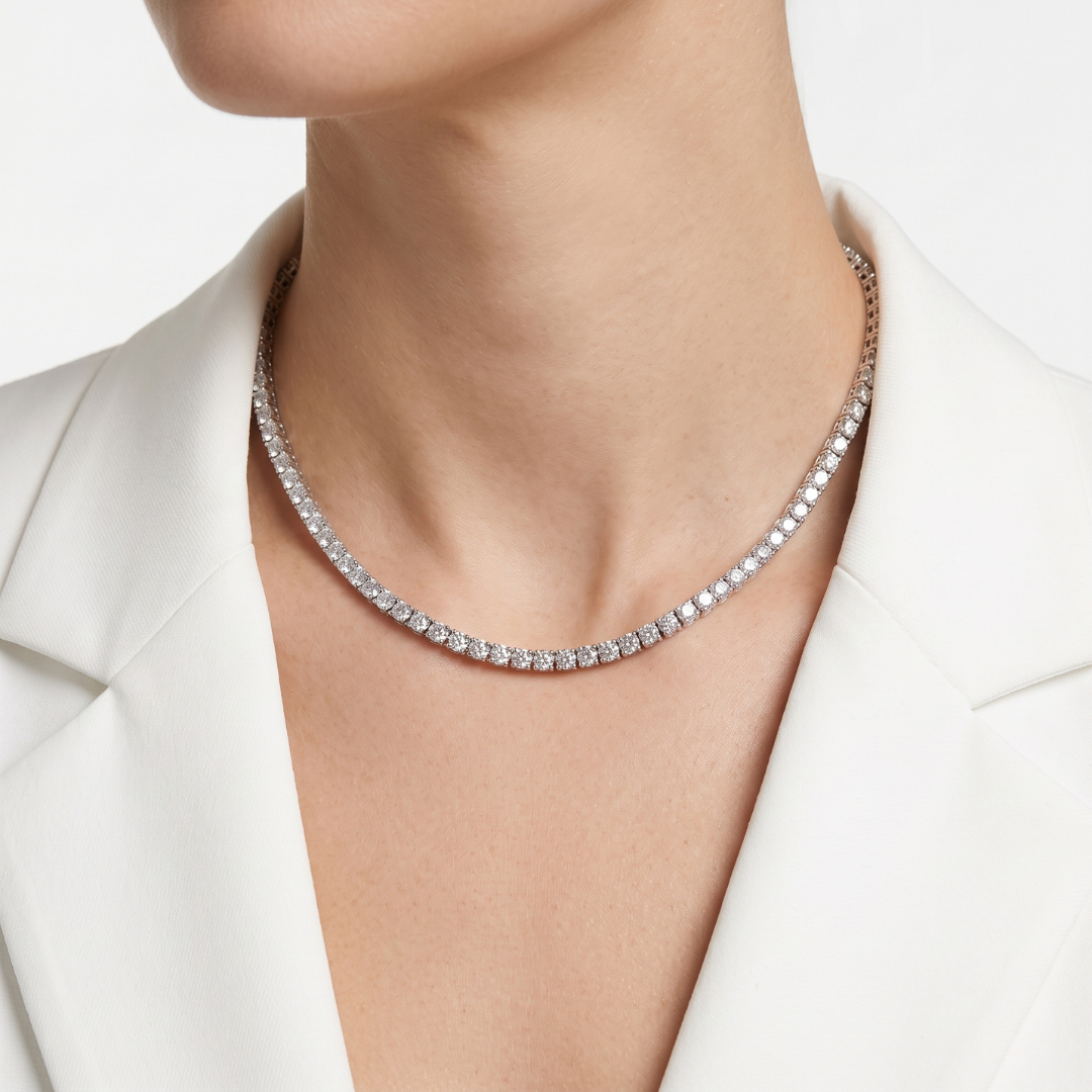 Radiant 2.43ct Diamonds Necklace in 9k White Gold - IGI Certified