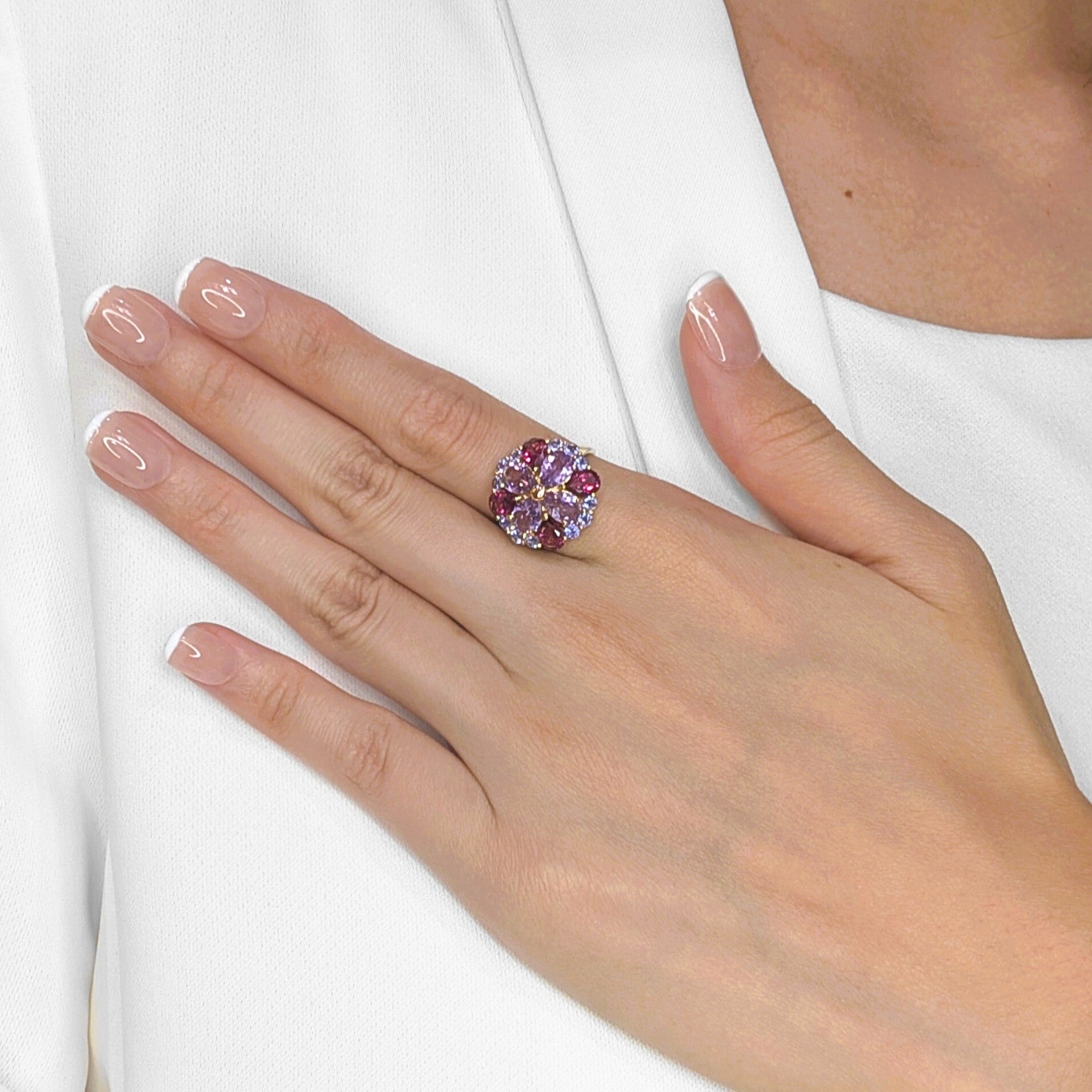 Vibrant 3.26ct Amethyst & Tourmaline Ring in 14K Yellow Gold