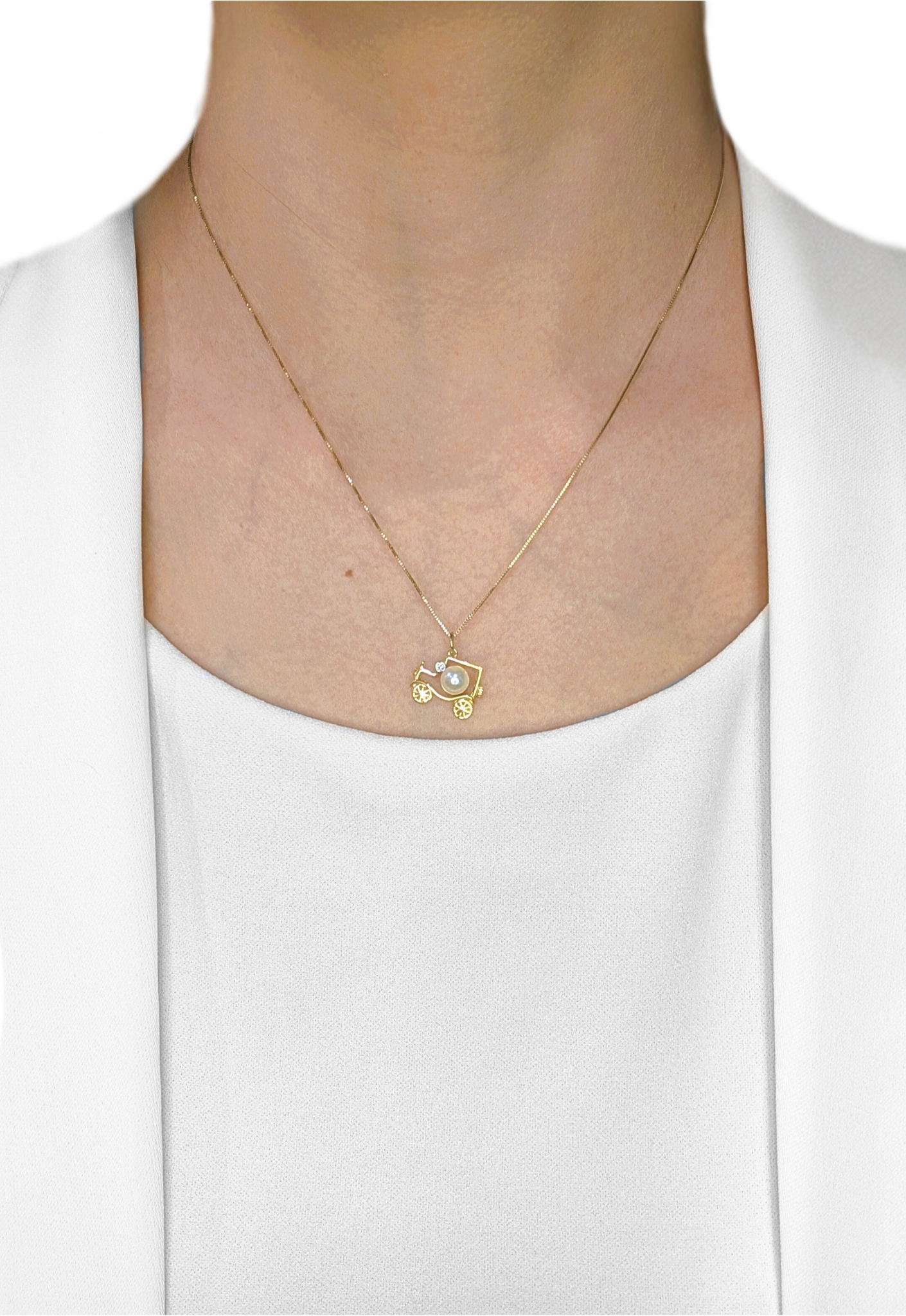 Unique Akoya Pearl & Natural Diamond 18K Yellow Gold Car Design Pendant