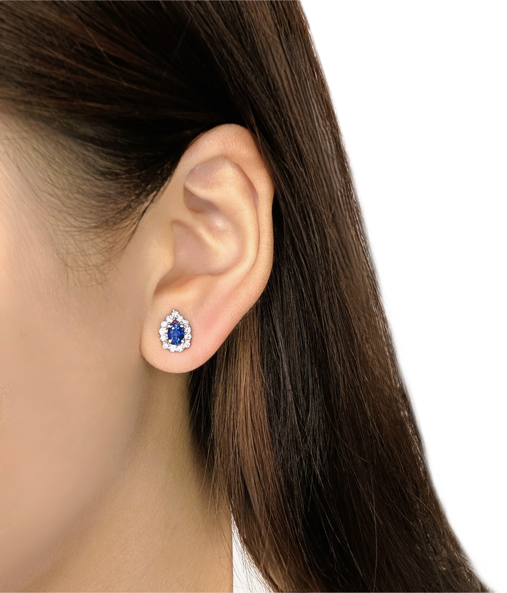 Radiant 0.80ct Sapphire & Natural Diamond Halo Earrings in 18K White Gold