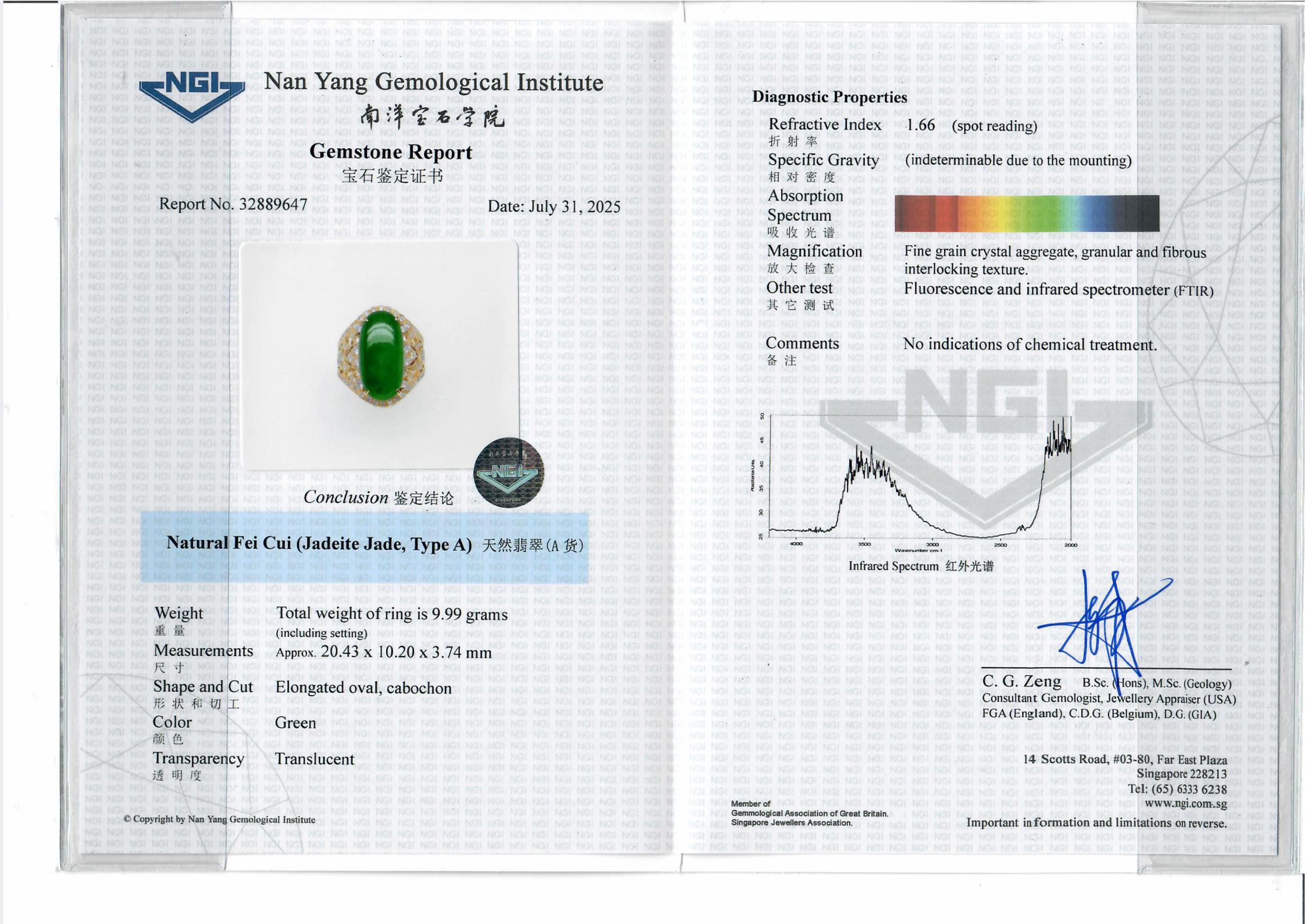 Exquisite 0.72ct Natural Diamond & Jadeite Cocktail Ring in 20K Yellow Gold - NGI Certified