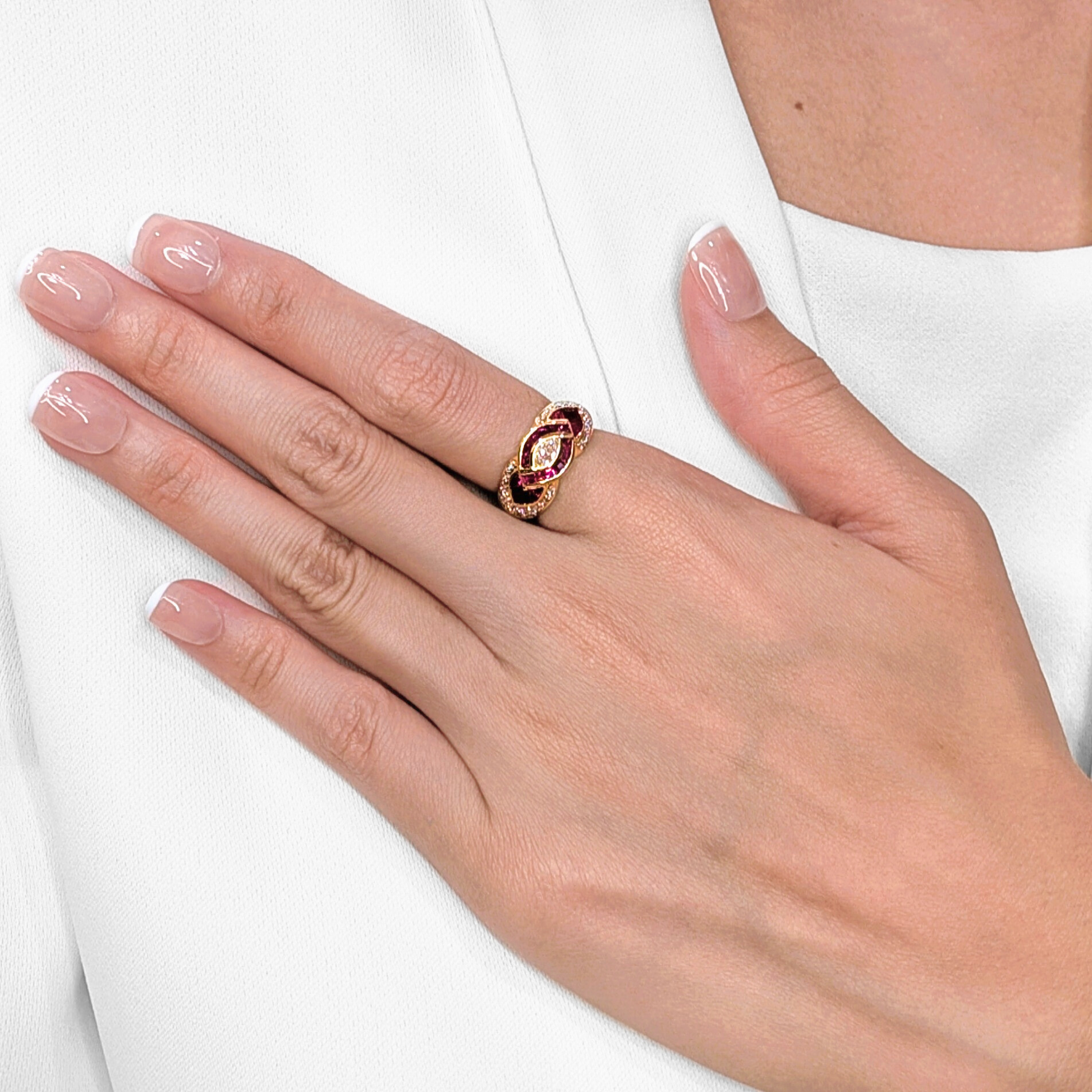 Intricate 0.7ct Infinity-Style Ruby & Natural Diamond Ring in 18K Yellow Gold by Larry Jewellery