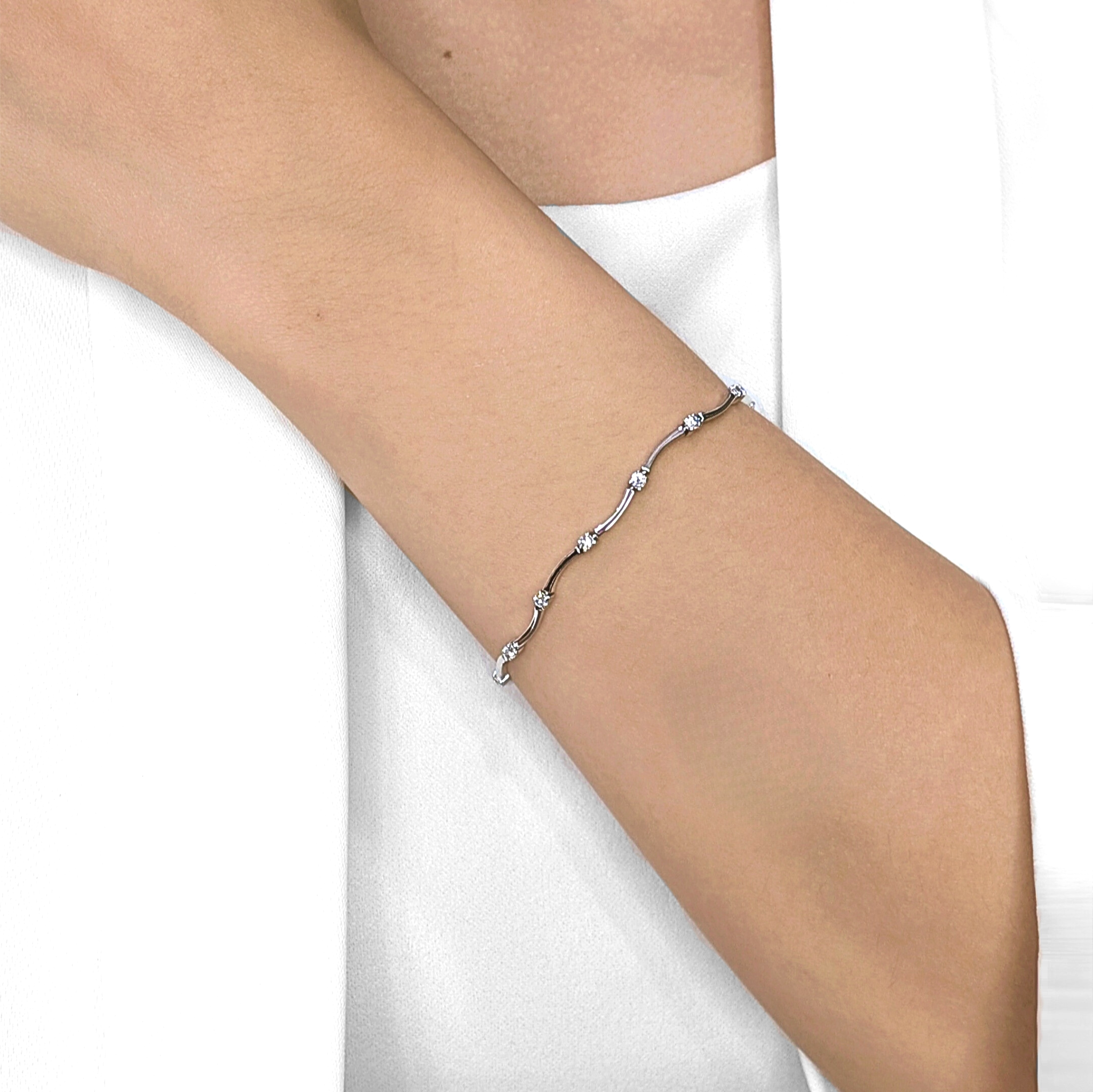 Elegant 0.56ct Natural Diamond Wave Bracelet in 18K White Gold