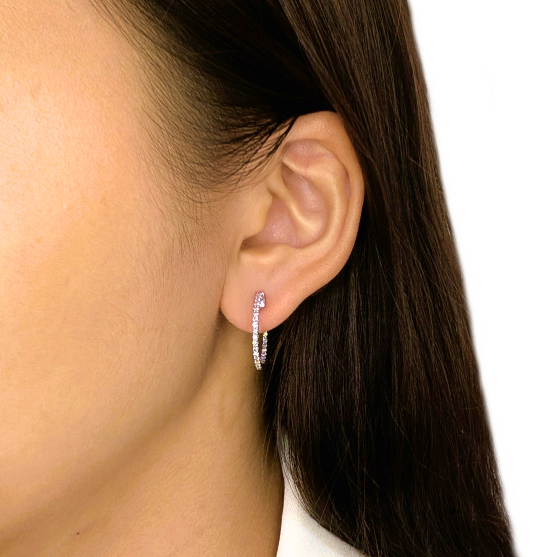 Radiant 0.52ct Natural Diamond Hoop Earrings by Michael Trio in 18K White Gold