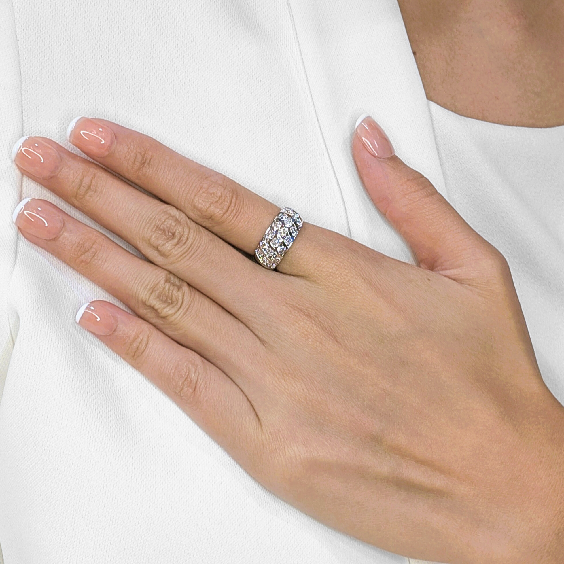 Striking 1.62ct Old Mine Cut Natural Diamond Wide Band Ring in 12K White Gold