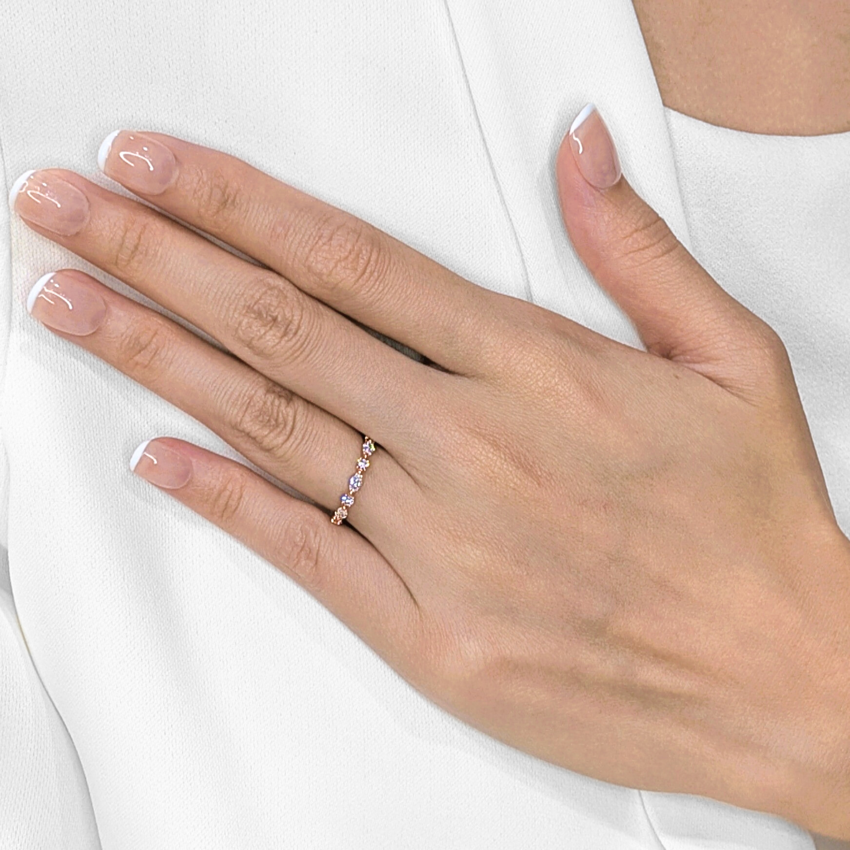 Delicate 0.53ct Marquise & Round Natural Diamond Ring in 18K Rose Gold