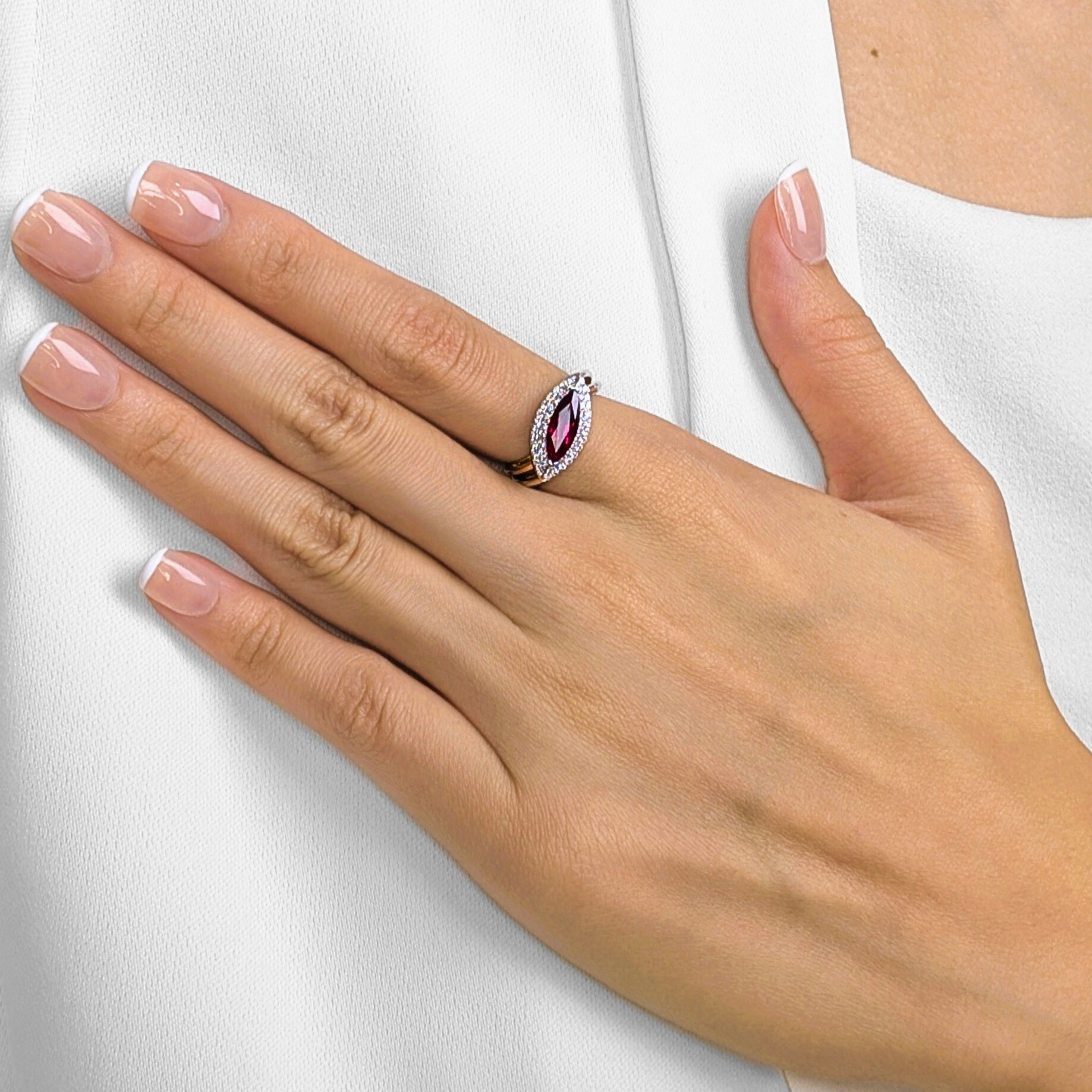 Elegant 1.70ct Marquise Ruby & Natural Diamond Halo Ring in 18K White Gold