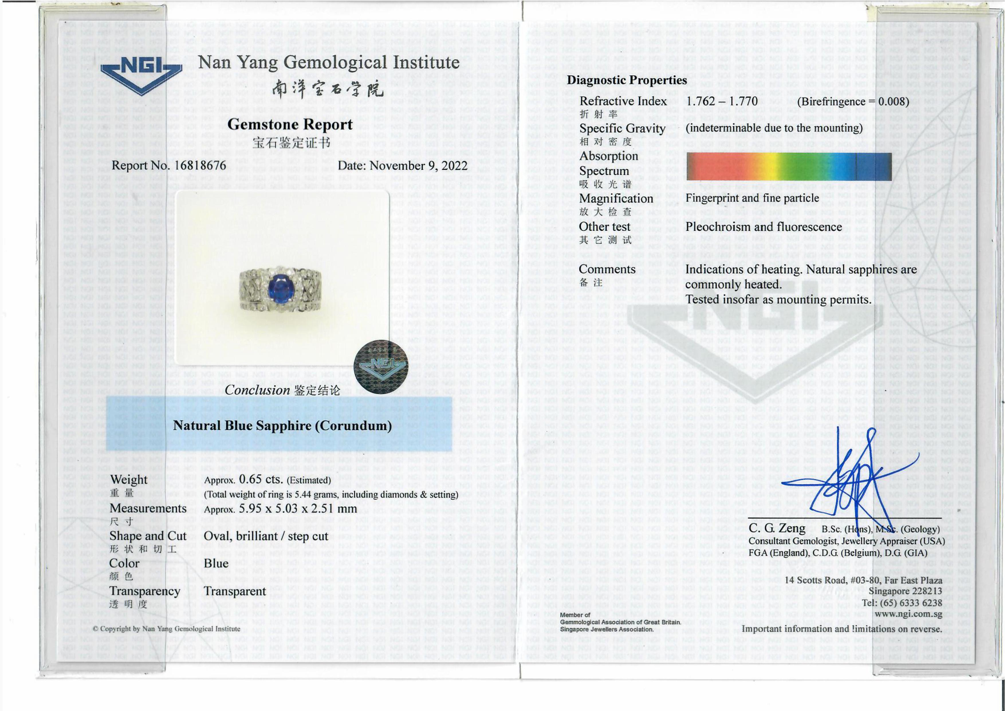 Timeless 1ct Oval Sapphire & Natural Diamond Ring in 18K White Gold - NGI Certified