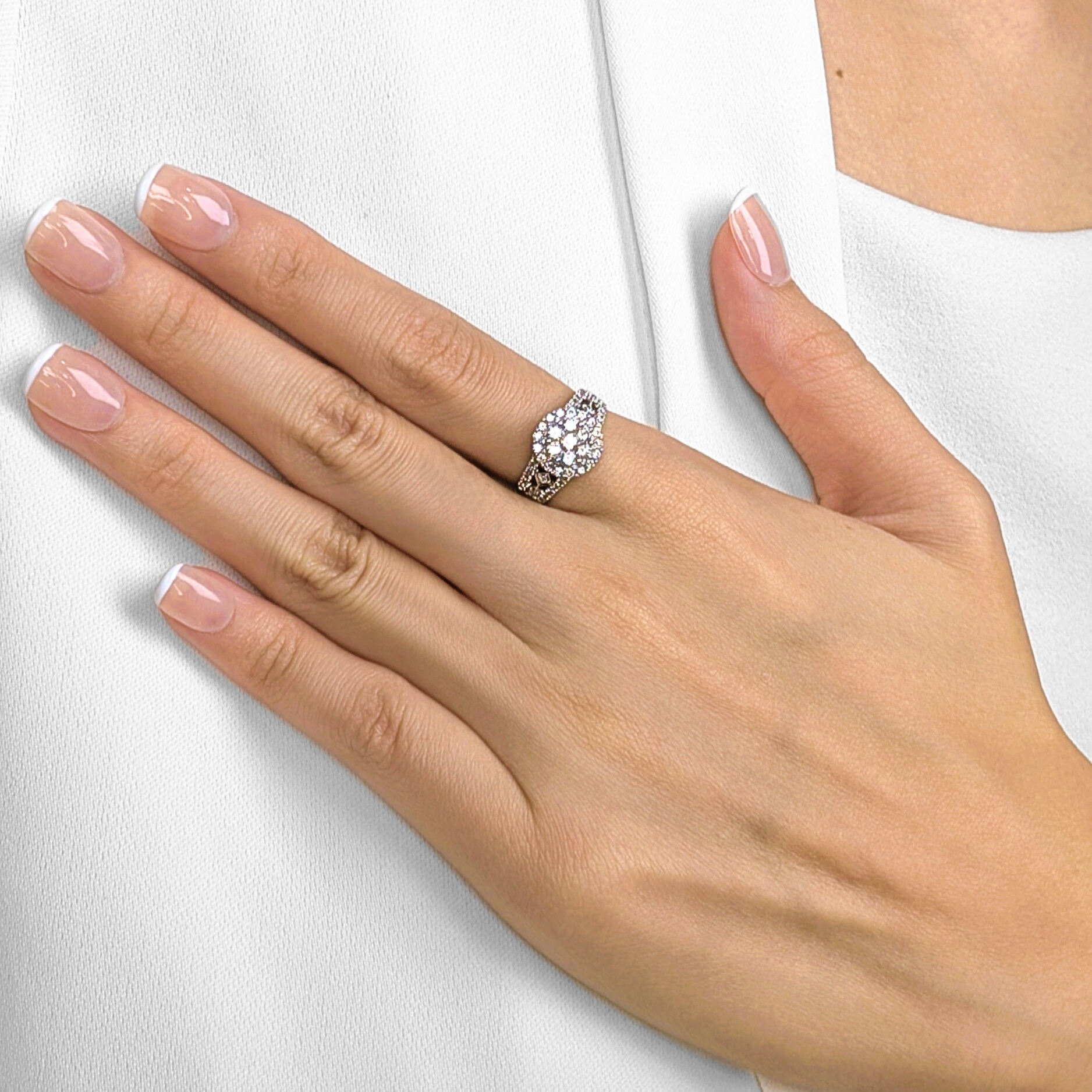 Dazzling 0.70ct Natural Diamond Cluster Halo Ring in 18K White Gold