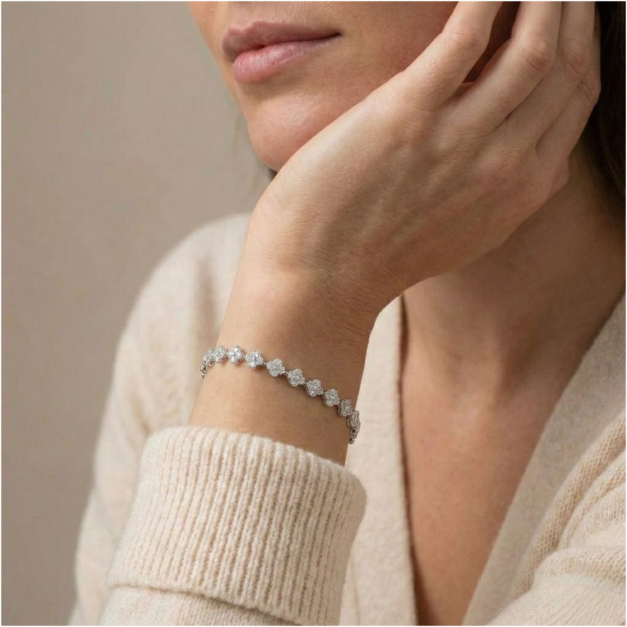 Magnificent 0.48ct Natural Diamond Floral Cluster Link Bracelet in 18K White Gold