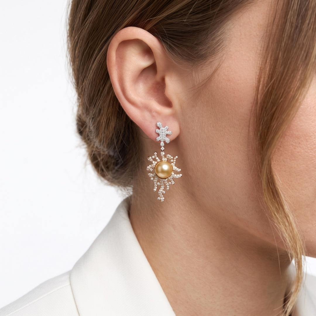 23.35 Carats IGI Certified Cultured Pearls & Diamonds 18k Rose And White Gold Drop Earrings