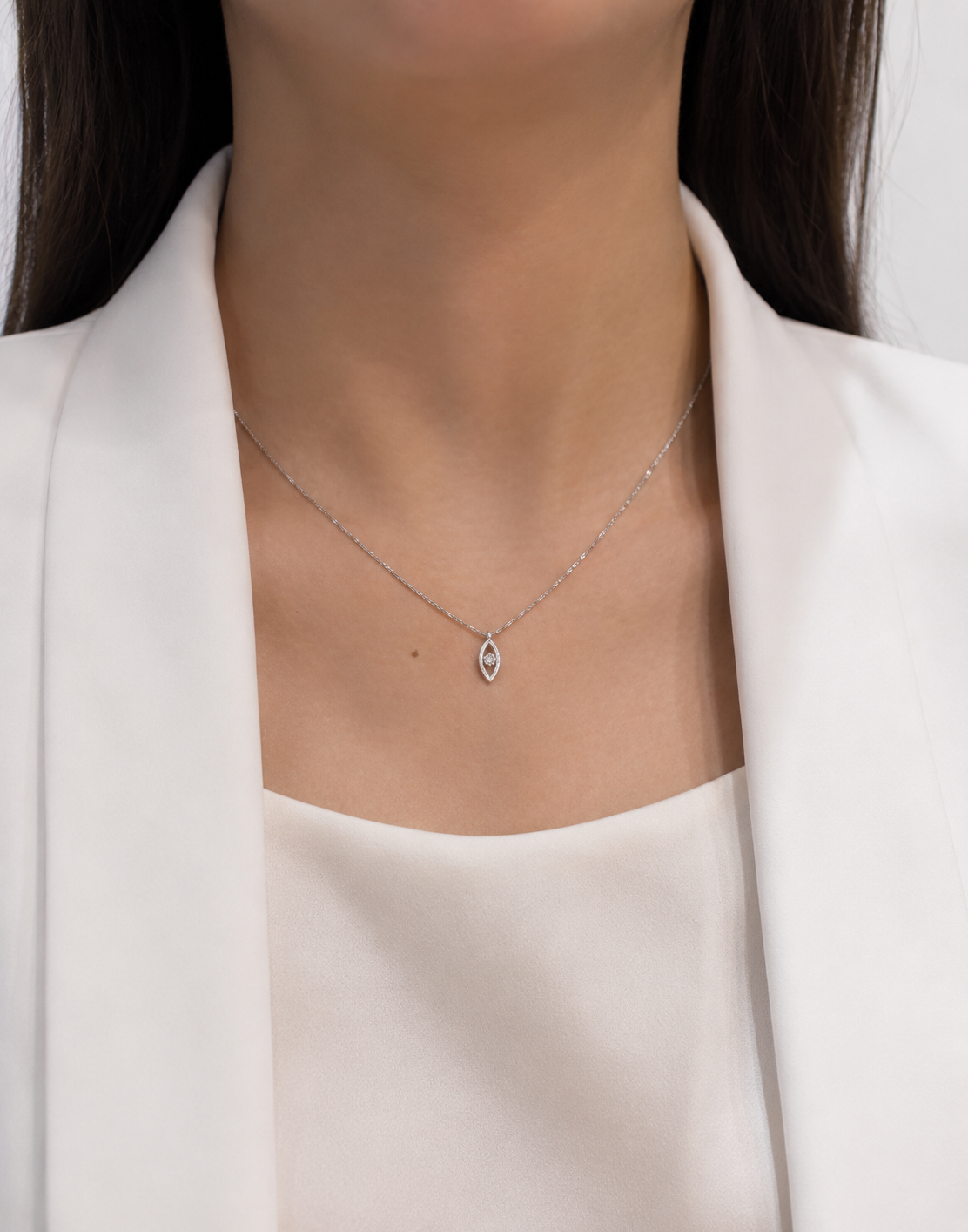 Minimalist 0.12ct Natural Diamond Marquise-Shaped Necklace 18K White Gold