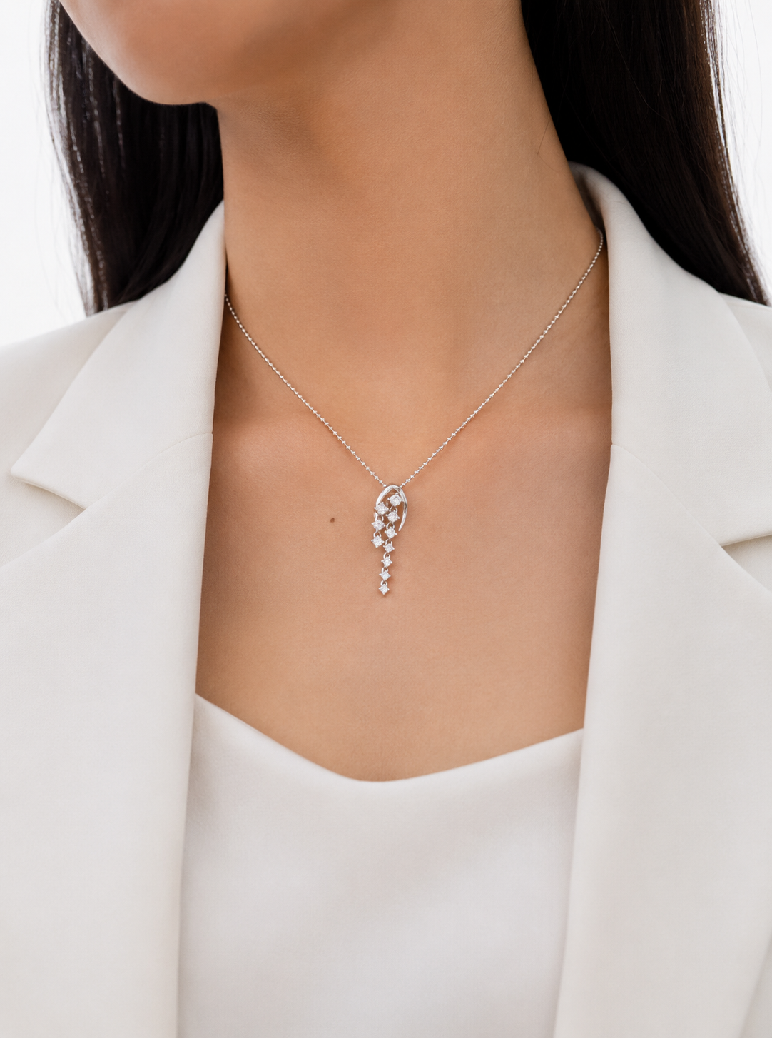 Exquisite 0.34ct Natural Diamond Drop Necklace 18K White Gold