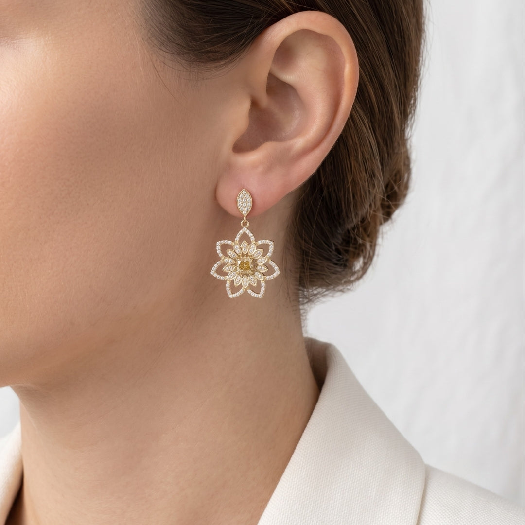 3.14 Carats IGI Certified Natural Diamonds 14k Yellow Gold Drop Earrings