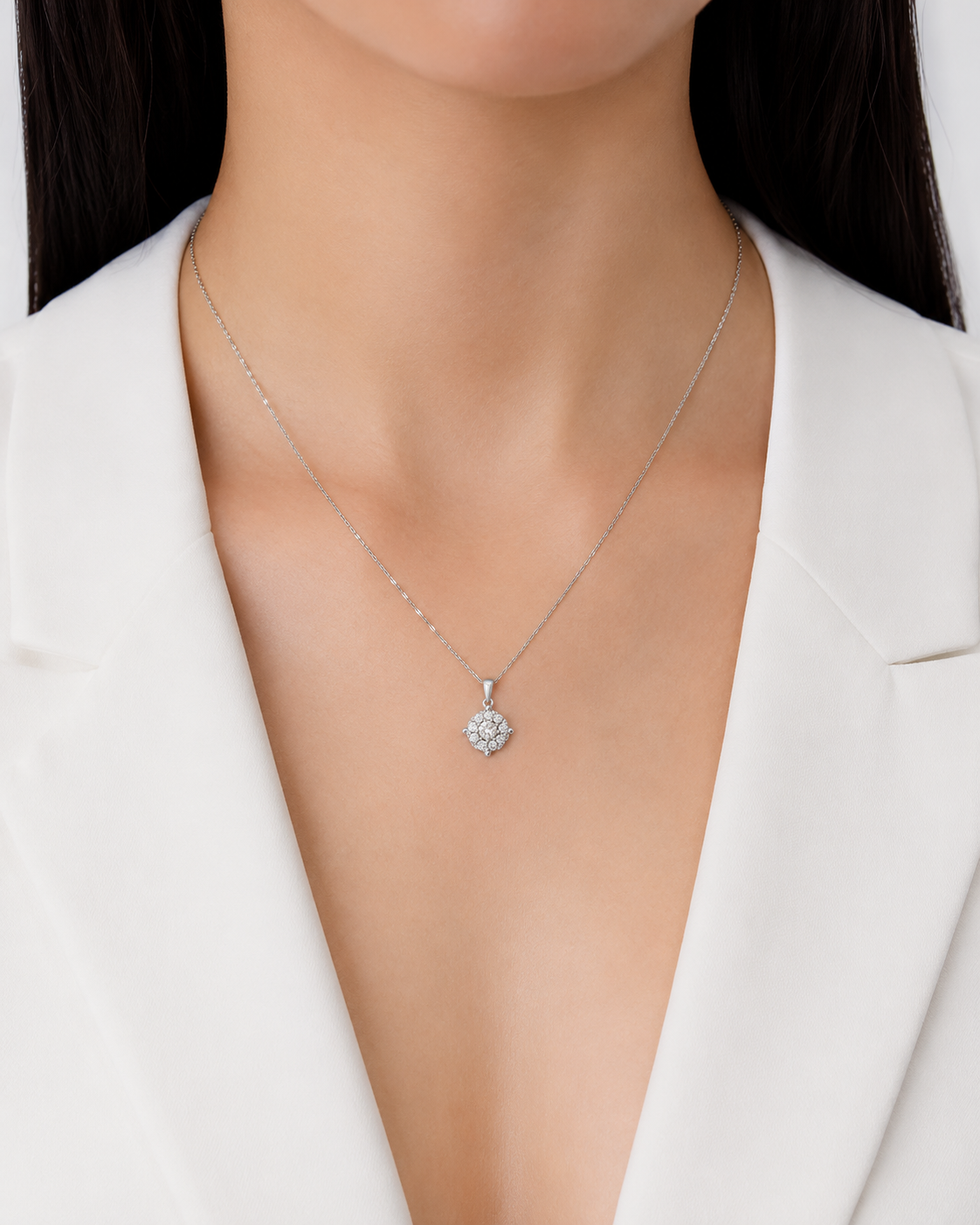 Brilliant Gold Heart 0.30ct Natural Diamond Cluster Pendant in 14K White Gold
