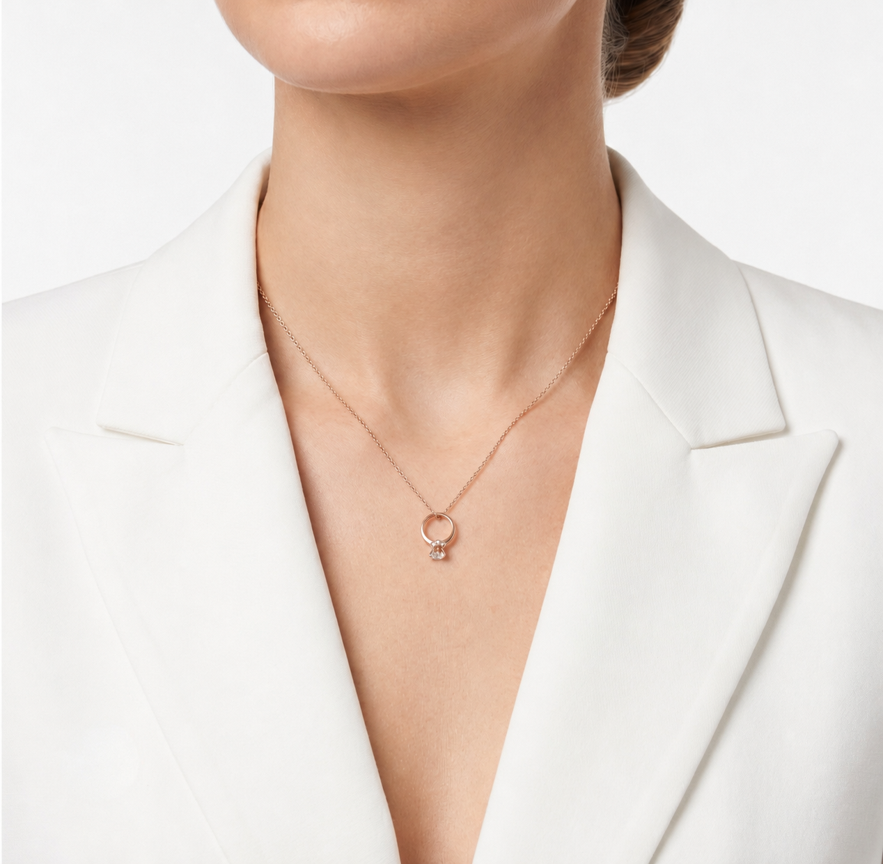 Exquisite 0.04ct Natural Diamond Miniature Ring Pendant in 14K Rose Gold