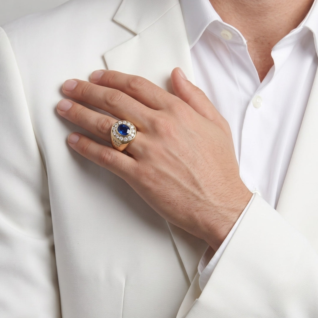 3.39 Carats IGI Certified Sapphire And Diamonds 18k Yellow Gold Cocktail Ring