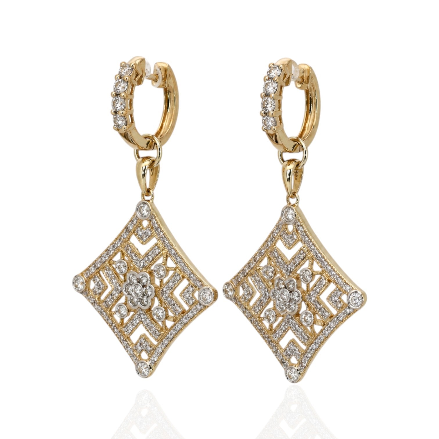 2.13 Carats IGI Certified Natural Diamonds 18k Yellow Gold Drop Earrings
