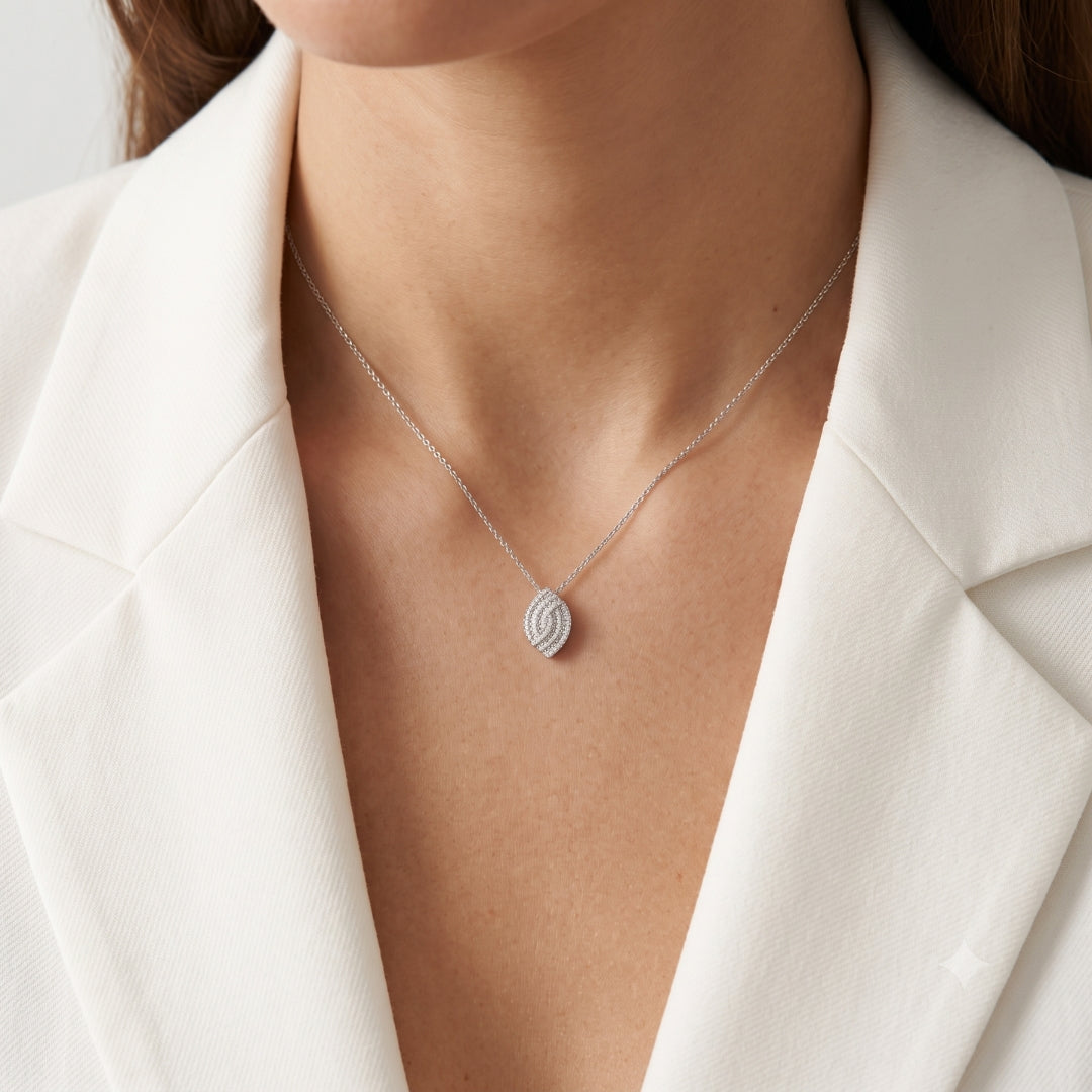 Elegant 0.42ct Natural Diamond Stylized Marquise Wave Pendant in 18K White Gold