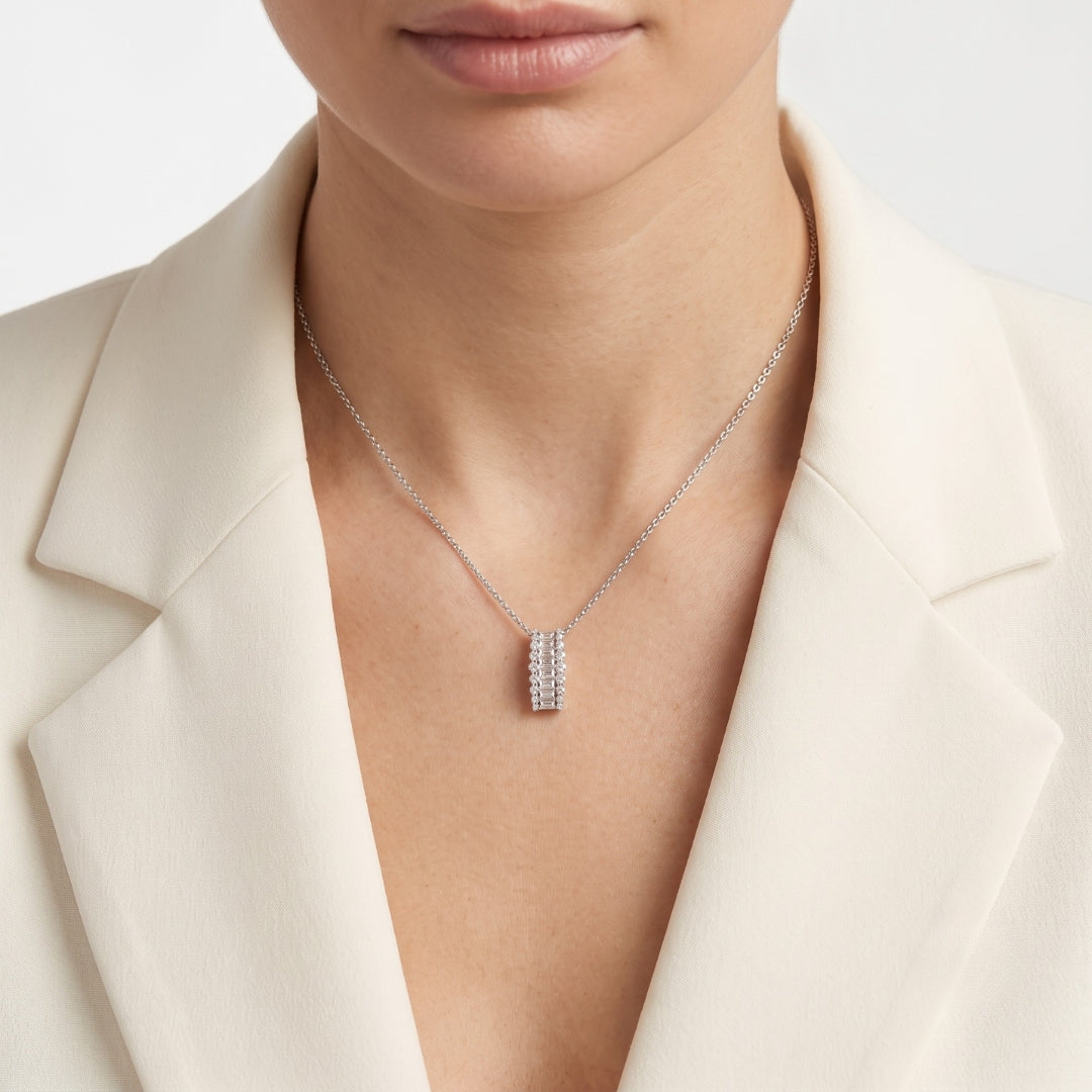 Elegant 1.12ct Natural Diamond Vertical Bar Pendant in 18K White Gold