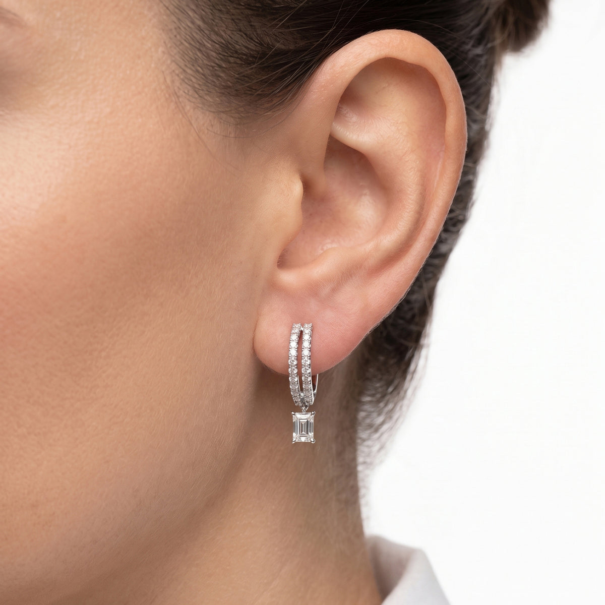 Sophisticated 1.15ct Natural Diamond Dangling Hoop Earrings in 18K White Gold - GIA Certified