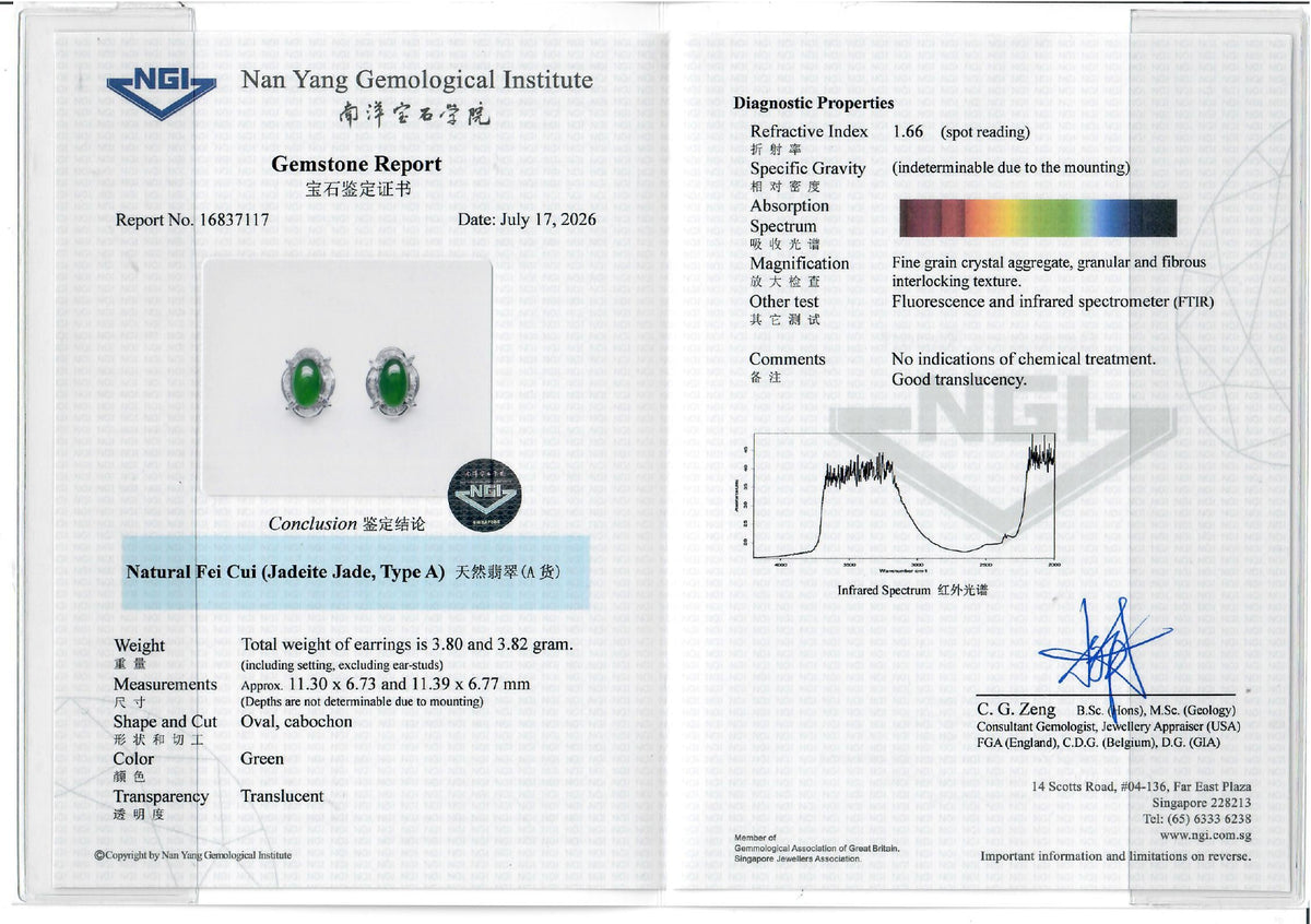 Verdant Natural Type-A Jadeite Jade and 0.44ct Natural Diamond Sunburst Halo Stud Earrings in 18K White Gold with NGI Certificate