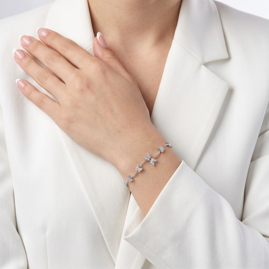 Whimsical 0.36ct Natural Diamond Butterfly Station Bracelet in 18K White Gold