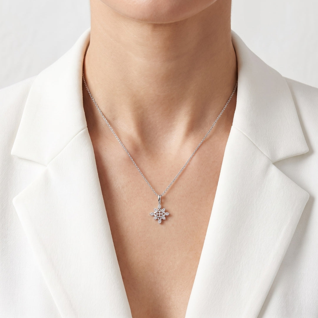 Elegant 0.30ct Natural Diamond Geometric Starburst Pendant in 18K White Gold