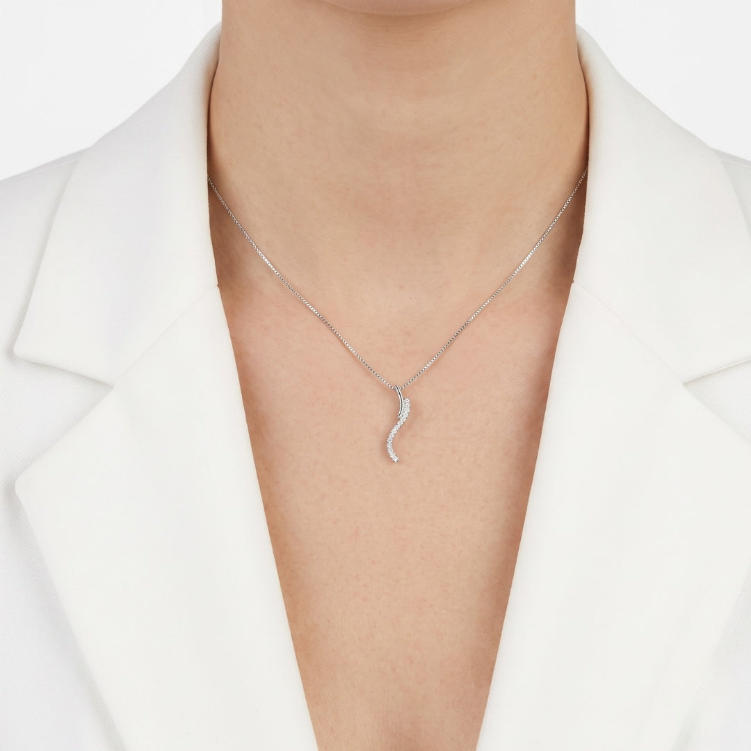 Elegant 0.21ct Natural Diamond Serpentine Wave Drop Pendant in 18K White Gold